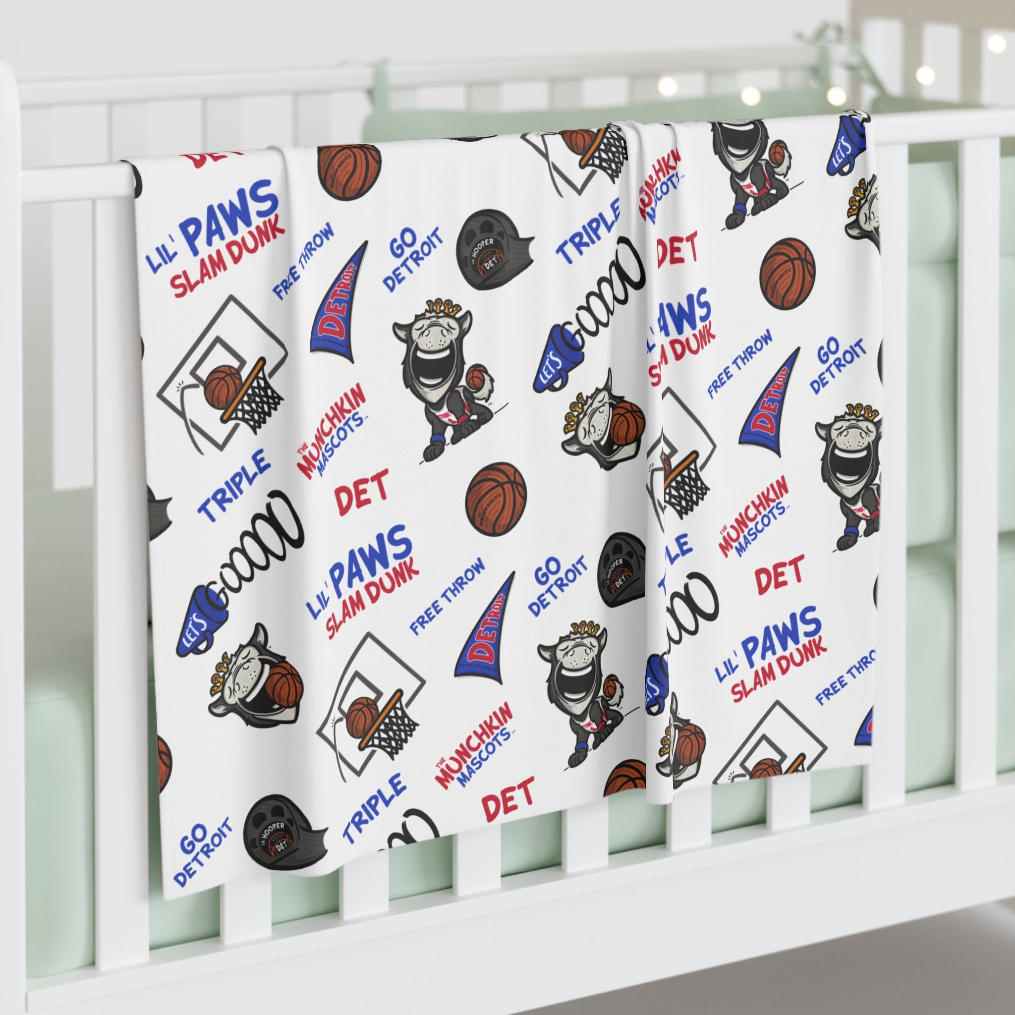 Detroit Basketball Baby Swaddle Blanket Lil' Hooper Pattern | Hand-Drawn Art | Gifts for Newborns