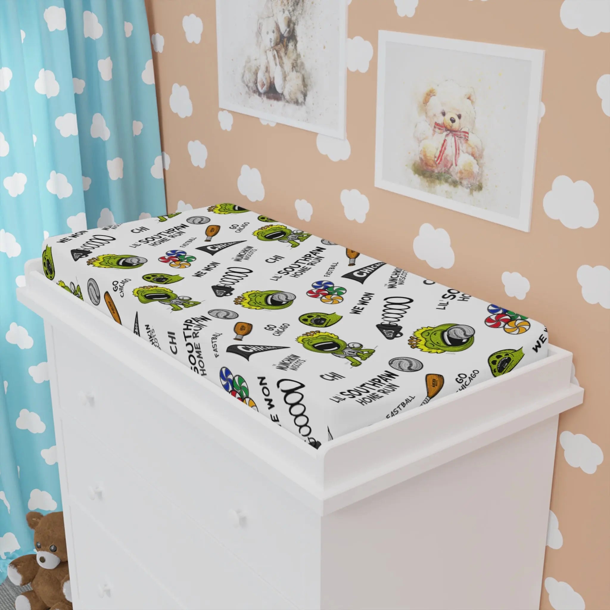 Baby Changing Pad Cover - Pattern - Lil' Southpaw CHI Baseball Printify