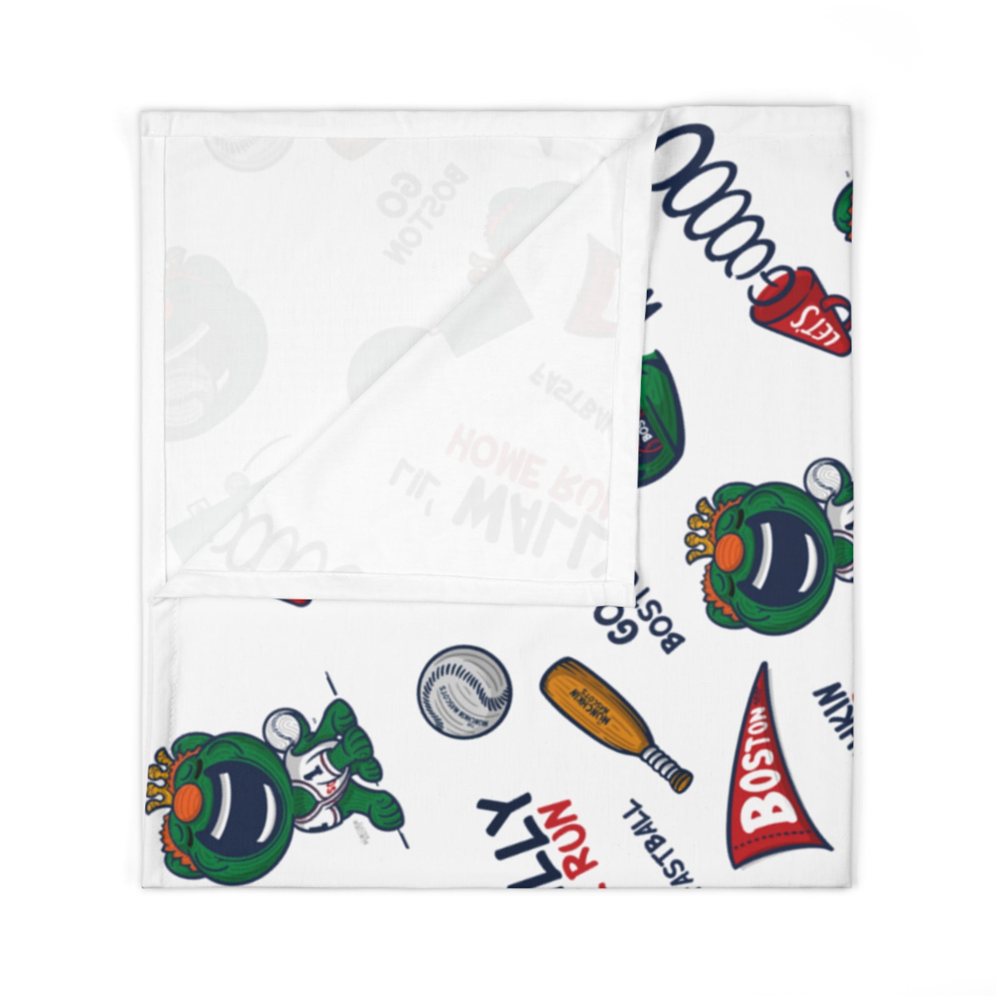 Boston Baseball Baby Swaddle Blanket Lil' Wally Pattern | Hand-Drawn Art | Gifts for Newborns