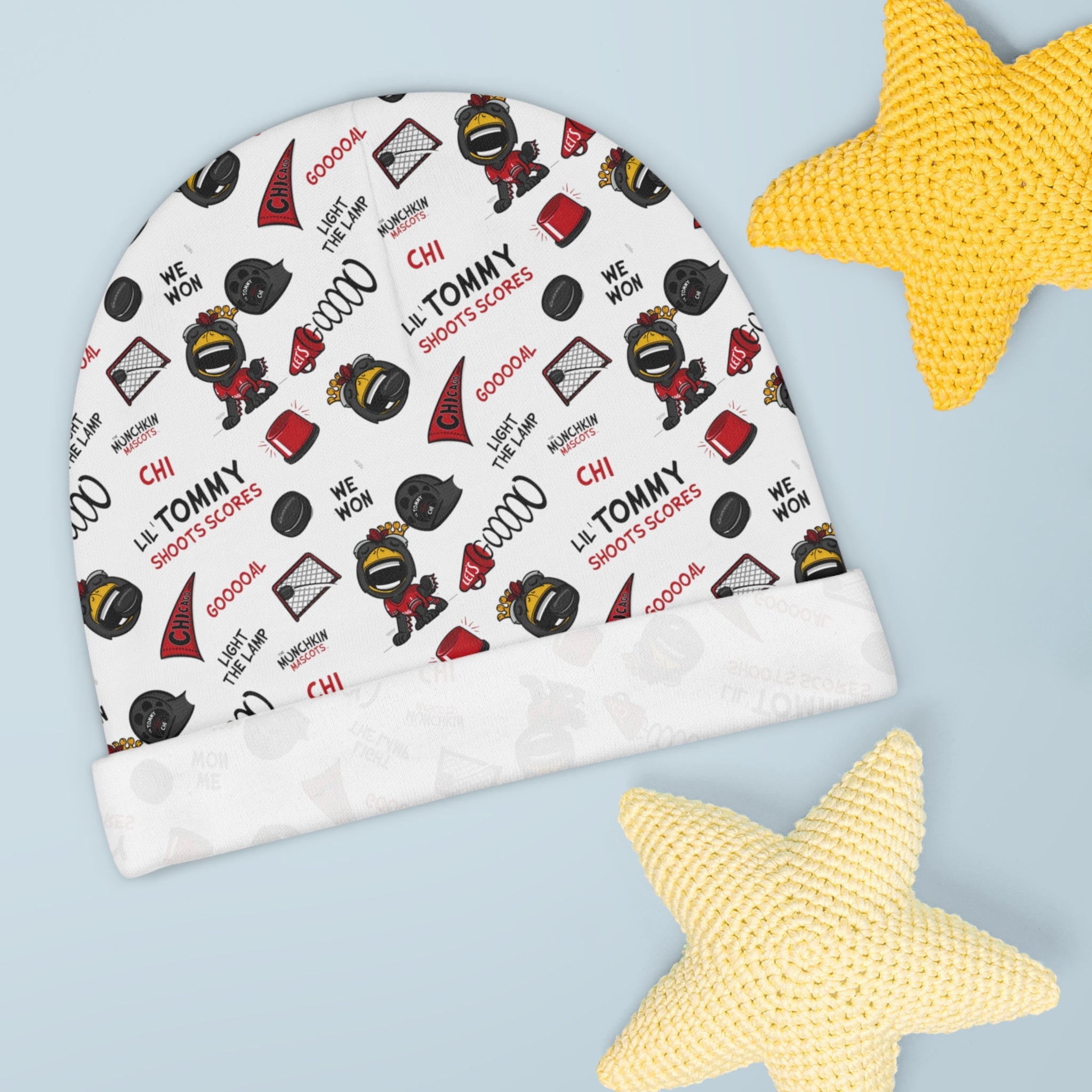 Baby Beanie (AOP) - Pattern - Lil' Tommy CHI Hockey Printify