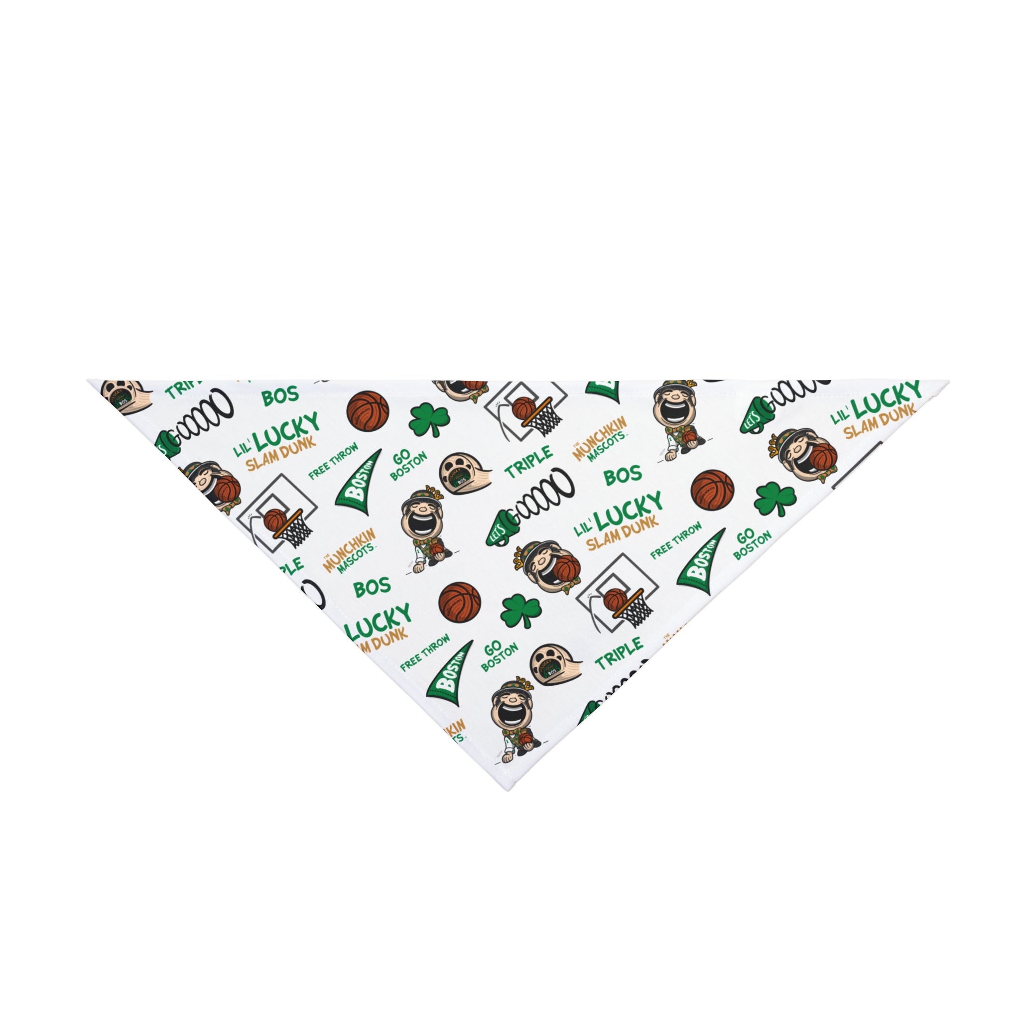 Boston Basketball Pet Bandana Lil' Lucky Pattern | Hand-Drawn Art | Gifts for Pets