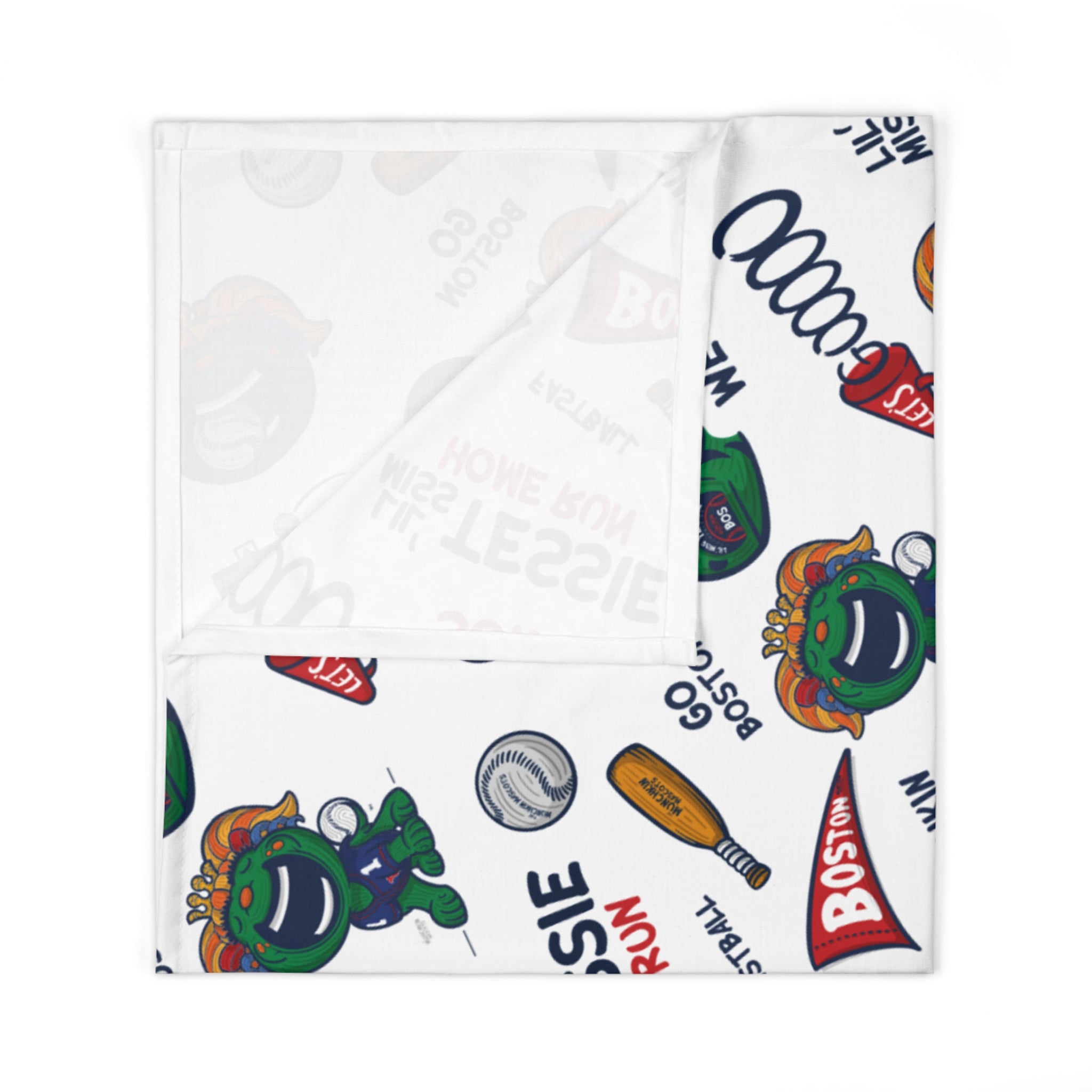 Boston Baseball Baby Swaddle Blanket Lil' Miss Tessie Pattern | Hand-Drawn Art | Gifts for Newborns