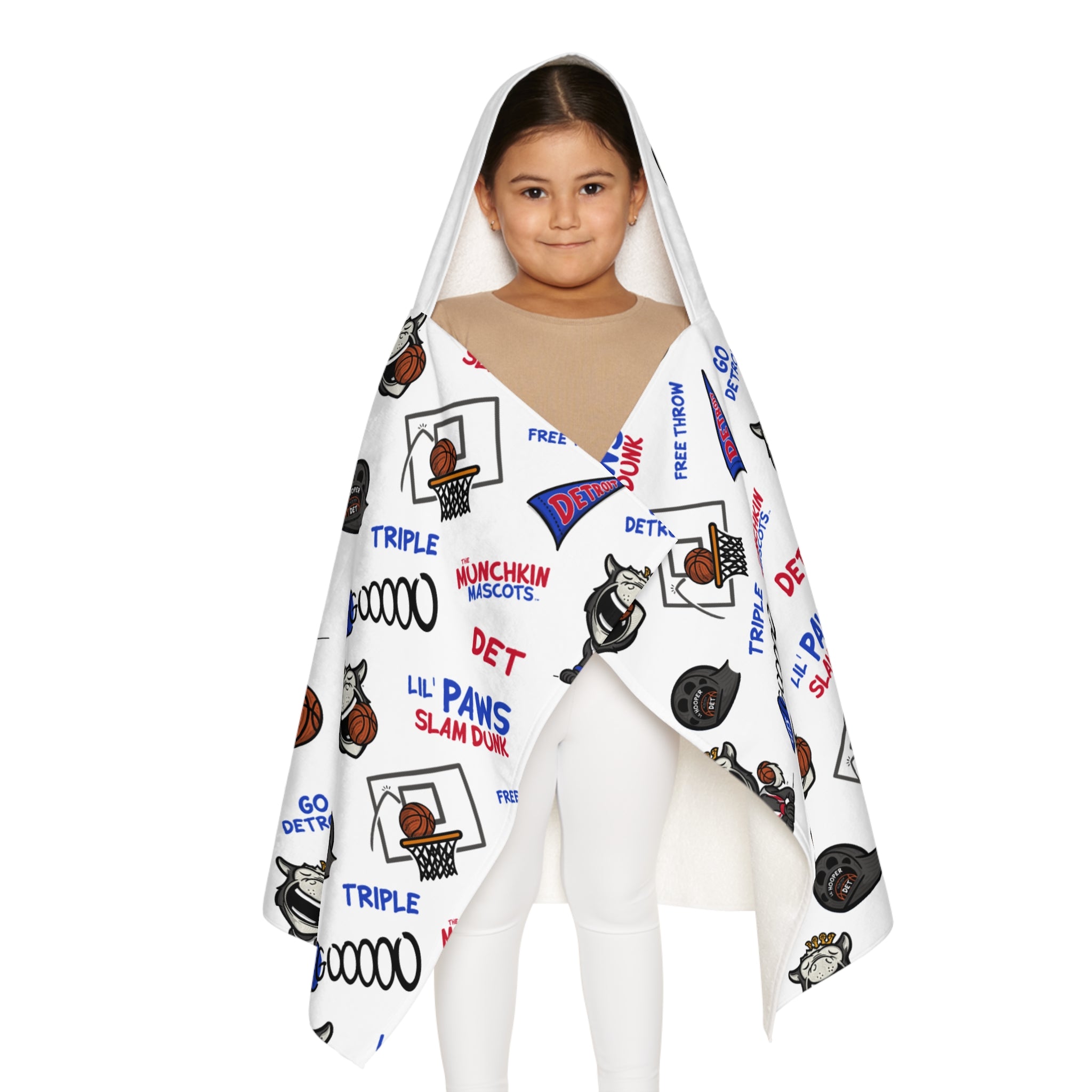 Detroit Basketball Hooded Towel Lil' Hooper Pattern | Hand-Drawn Art | Gifts for Kids