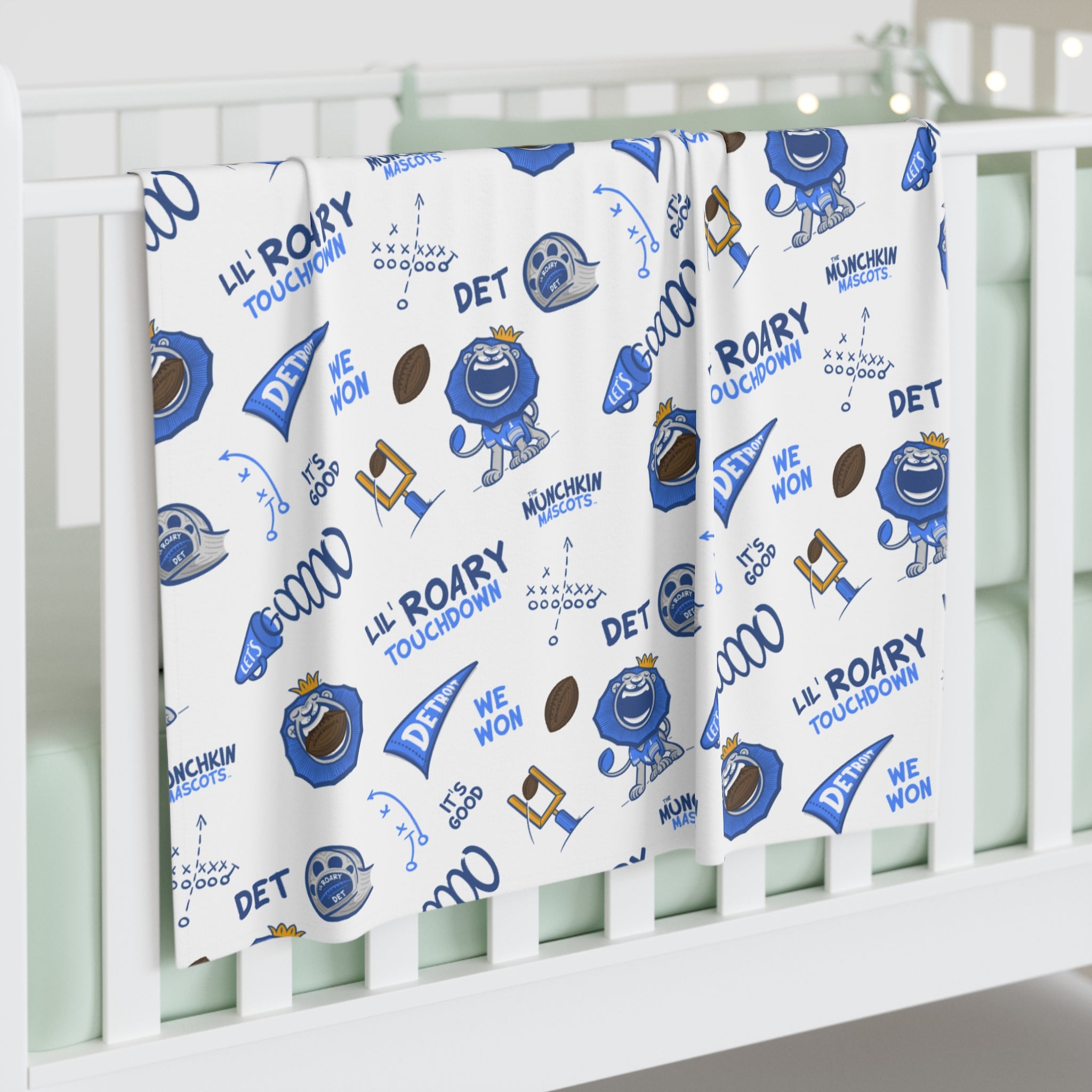 Detroit Football Baby Swaddle Blanket Lil' Roary Pattern | Hand-Drawn Art | Gifts for Newborns