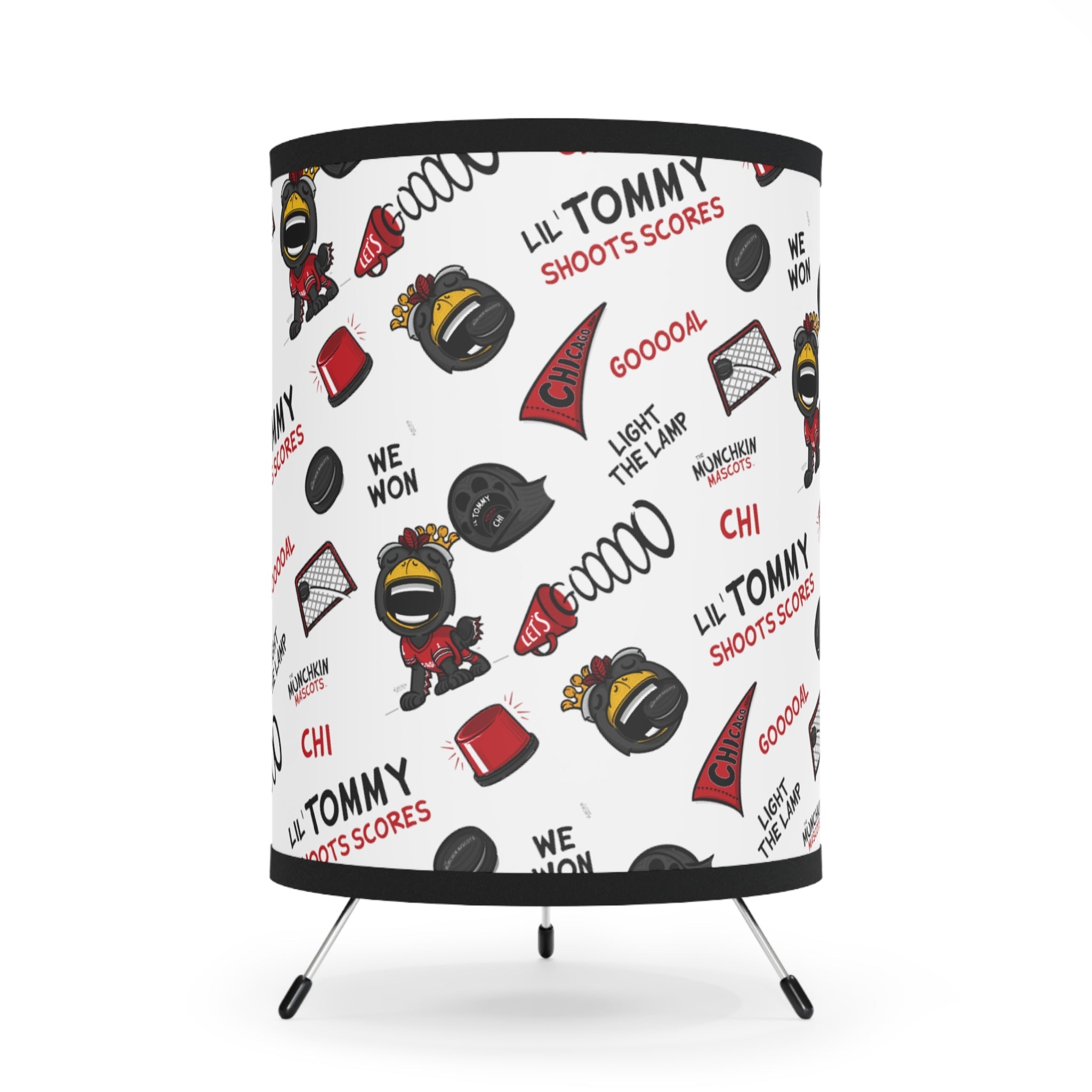 Tripod Lamp with High-Res Printed Shade, US\CA plug - Pattern - Lil' Tommy CHI Hockey Printify