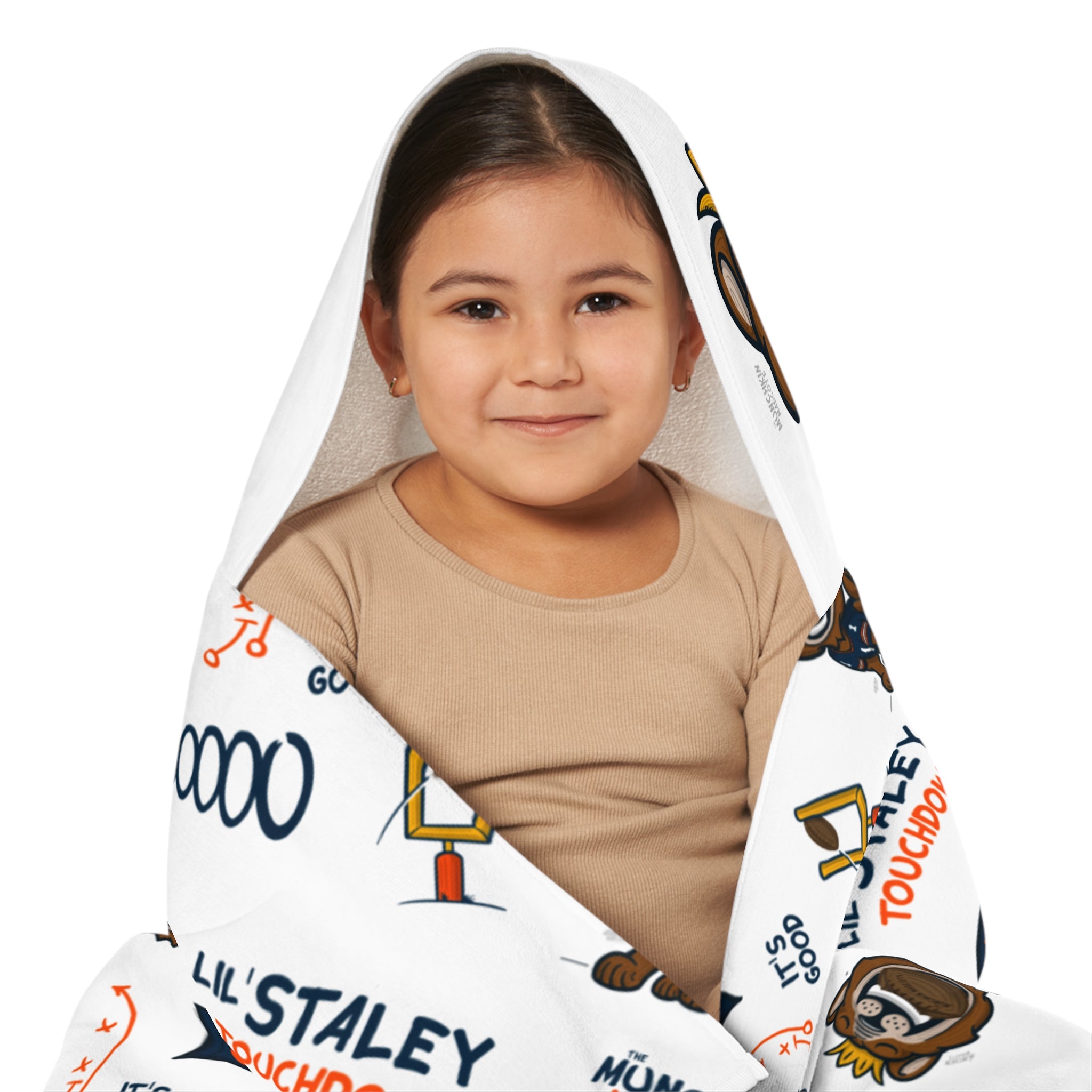 Chicago Football Hooded Towel Lil' Staley Pattern | Hand-Drawn Art | Gifts for Kids