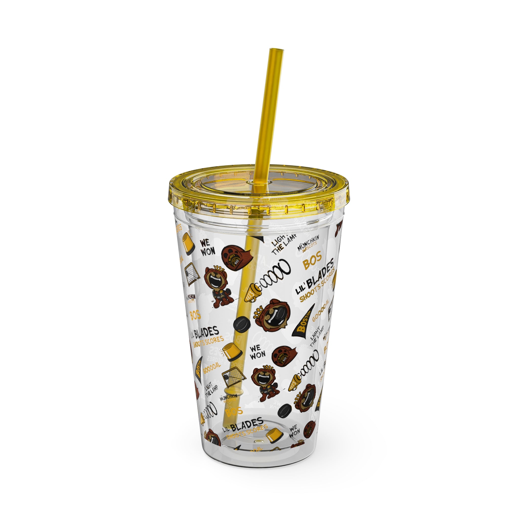 Boston Hockey Tumbler with Straw Lil' Blades Pattern | Hand-Drawn Art | Gifts for Kids