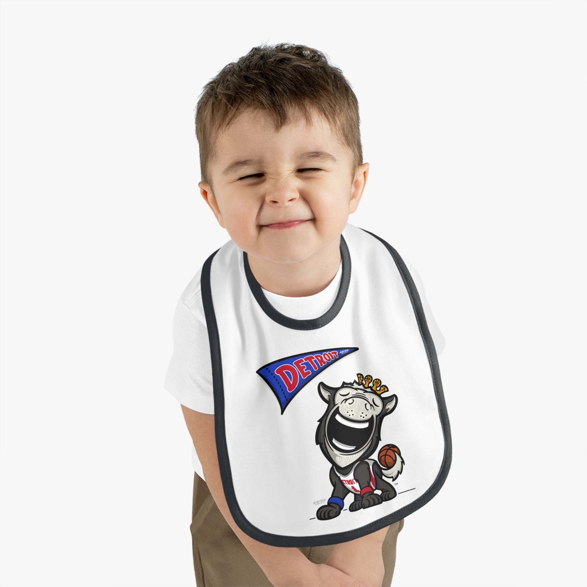 Detroit Basketball Baby Bib & Infant Lil' Hooper Themed | Hand-Drawn Art | Gifts for Newborns