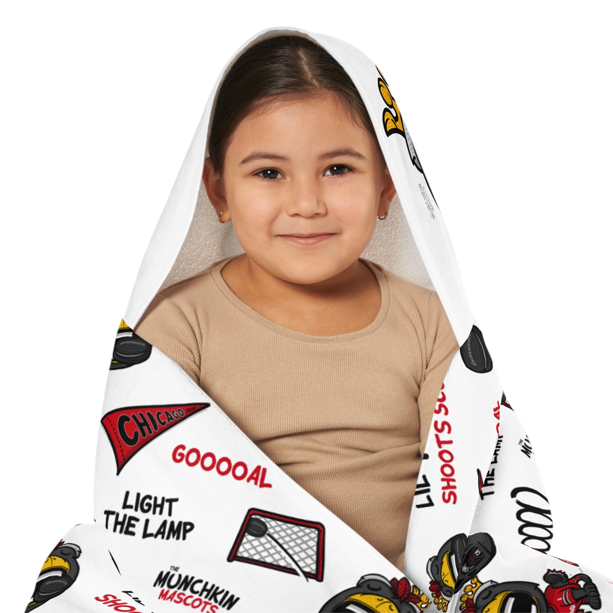 Chicago Hockey Hooded Towel Lil' Tommy Pattern | Hand-Drawn Art | Gifts for Kids