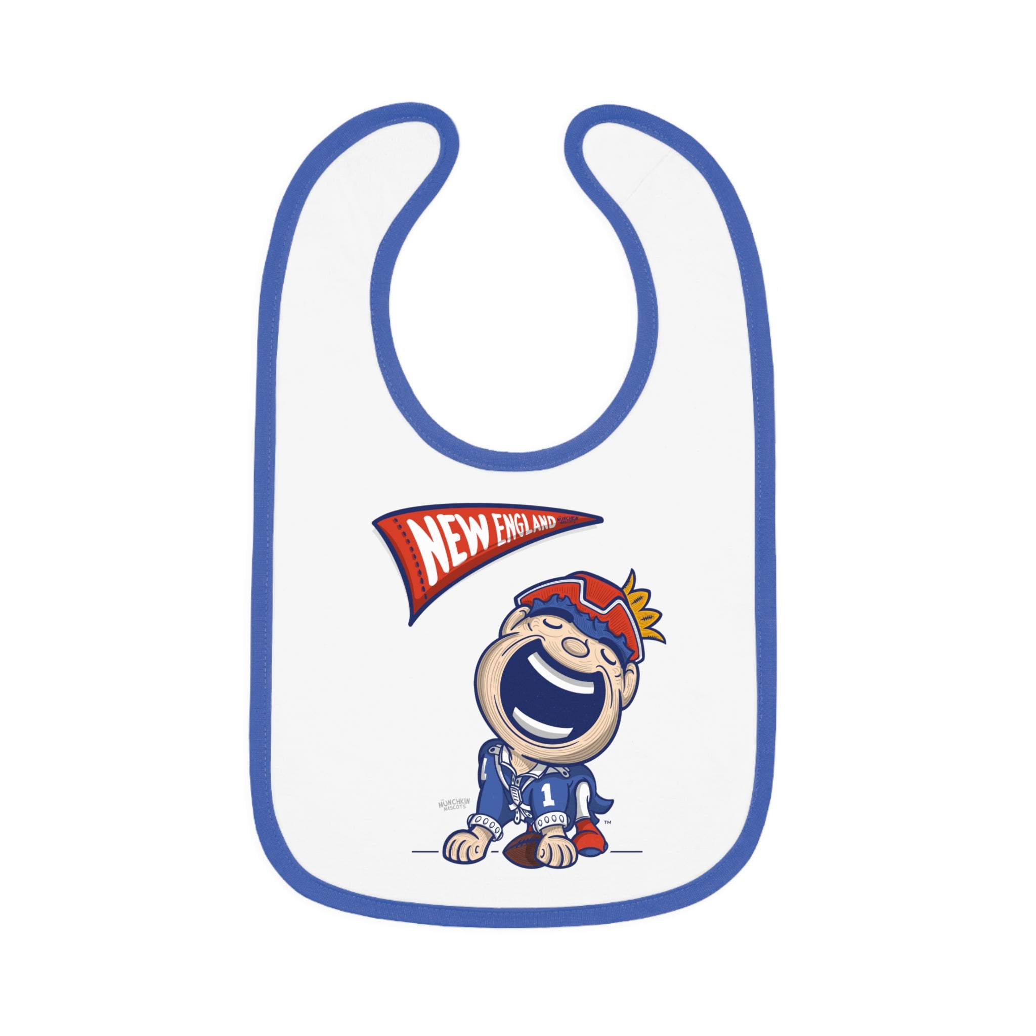 New England Football Baby Bib & Infant Lil' Pat Themed | Hand-Drawn Art | Gifts for Newborns
