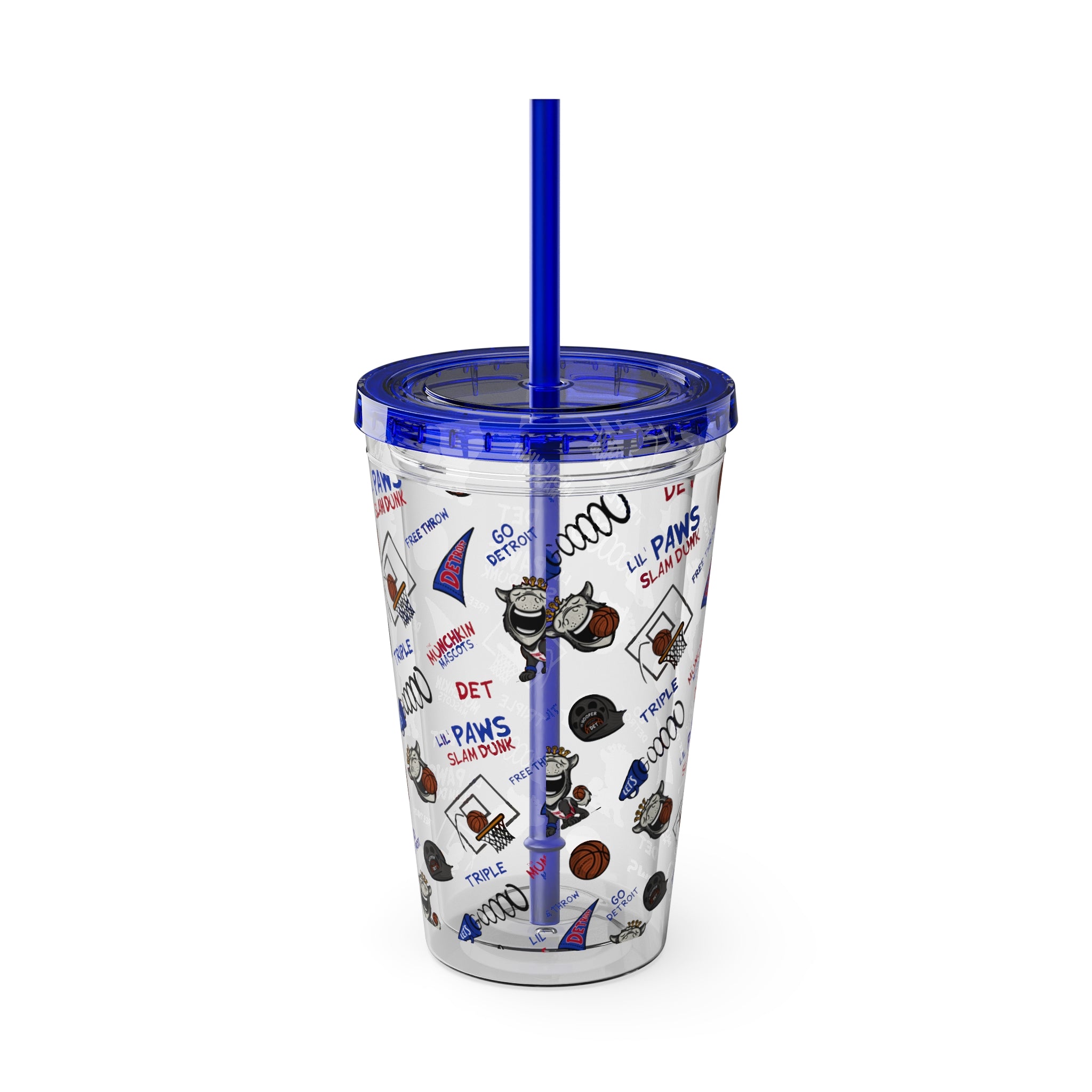 Detroit Basketball Tumbler with Straw Lil' Hooper Pattern | Hand-Drawn Art | Gifts for Kids