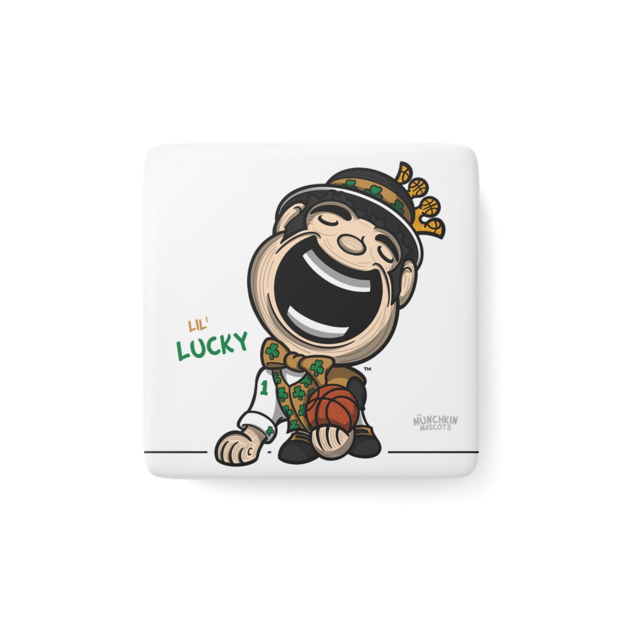 Boston Basketball Porcelain Magnet Lil' Lucky 'Munchkin Mascot' | Hand-Drawn Art | Gifts for Kids