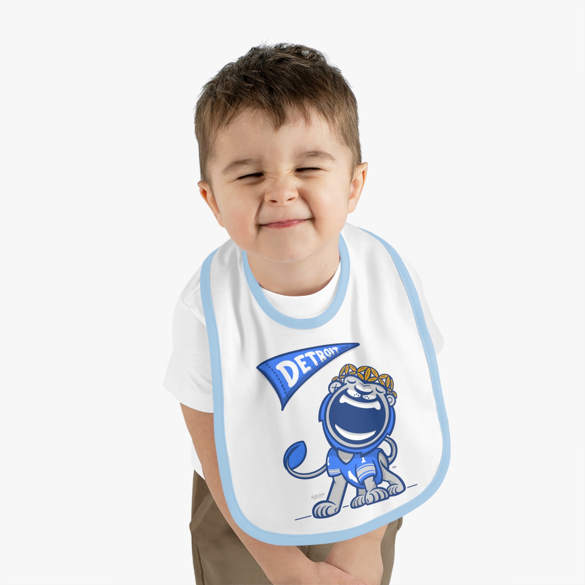Detroit Football Baby Bib & Infant Lil' Miss Roary Themed | Hand-Drawn Art | Gifts for Newborns