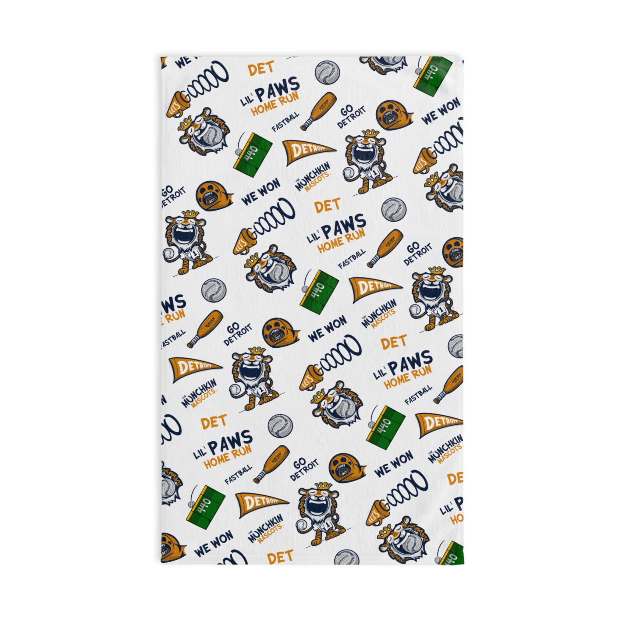 Detroit Baseball Hand Towel Lil' Paws Pattern | Hand-Drawn Art | Gifts for Kids