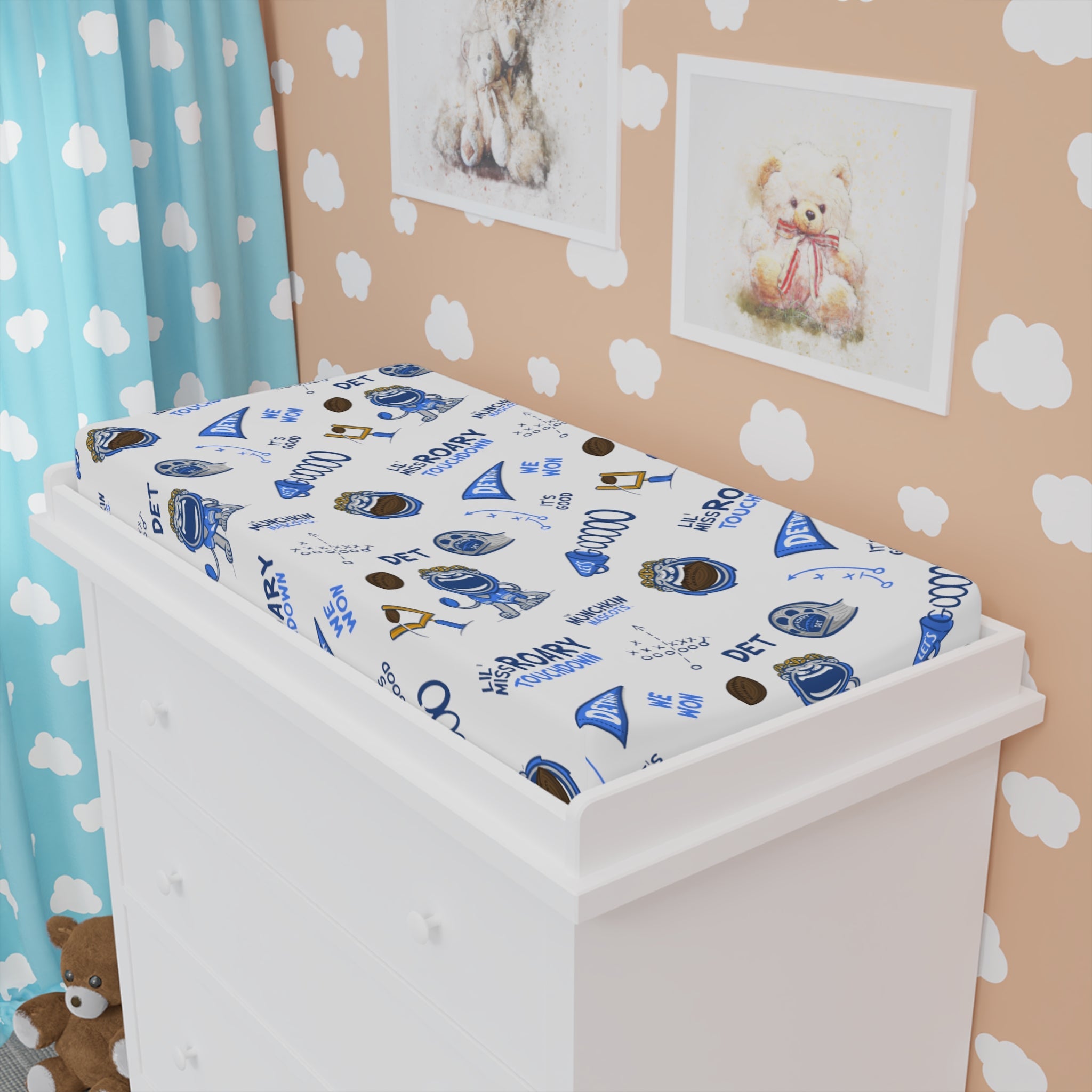 Baby Changing Pad Cover - Pattern - Lil' Miss Roary DET Football Printify