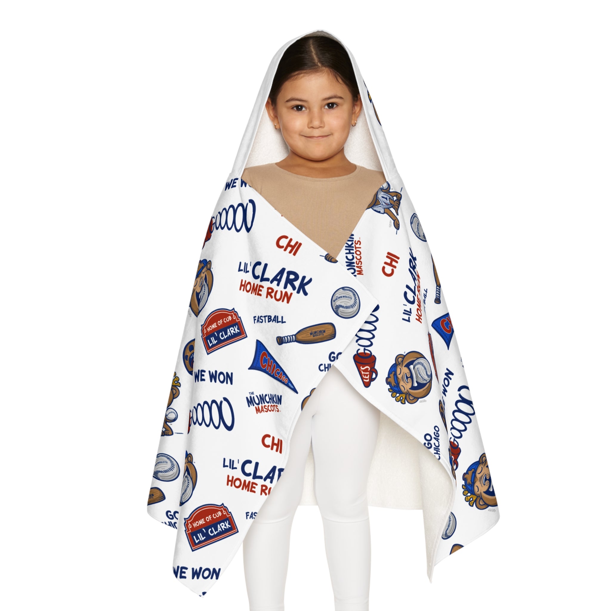 Chicago Baseball Hooded Towel Lil' Clark Pattern | Hand-Drawn Art | Gifts for Kids