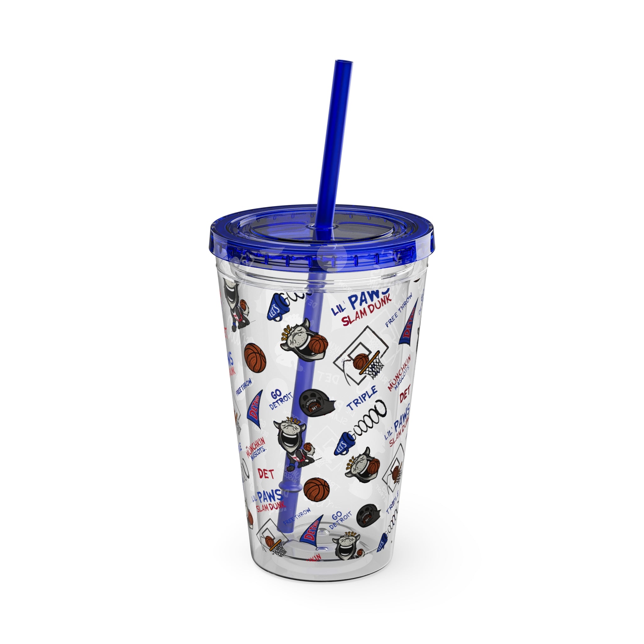 Detroit Basketball Tumbler with Straw Lil' Hooper Pattern | Hand-Drawn Art | Gifts for Kids