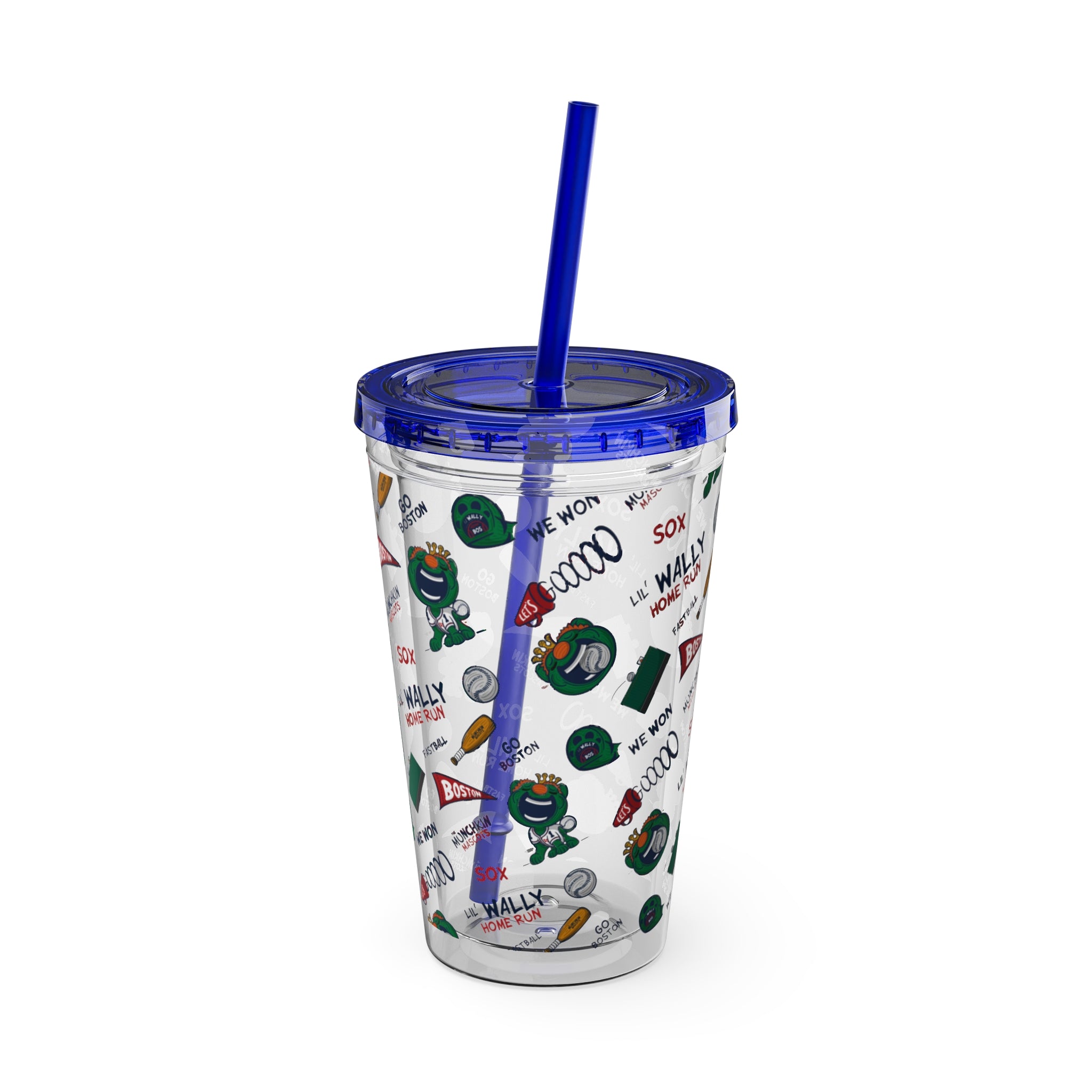 Boston Baseball Tumbler with Straw Lil' Wally Pattern | Hand-Drawn Art | Gifts for Kids
