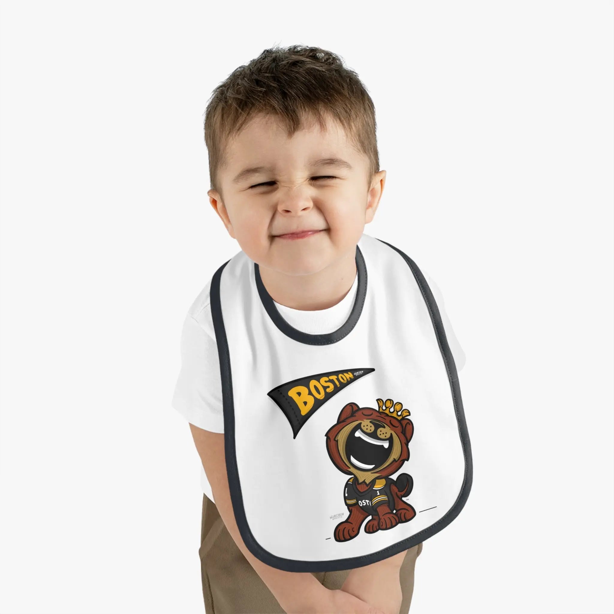 Baby Contrast Trim Jersey Bib - Flag + Lil' Blades - Lil' Blades BOS Hockey Printify