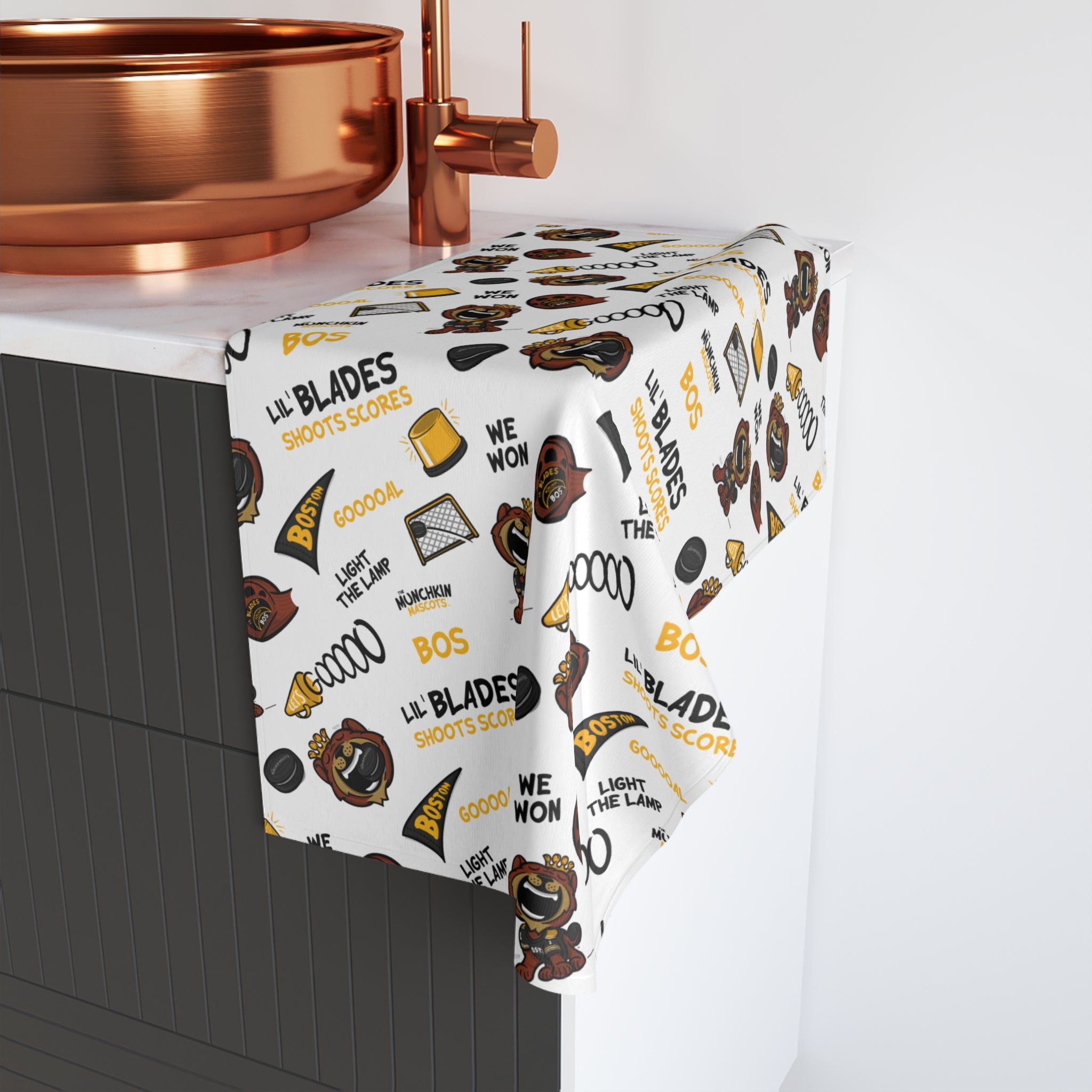 Boston Hockey Hand Towel Lil' Blades Pattern | Hand-Drawn Art | Gifts for Kids