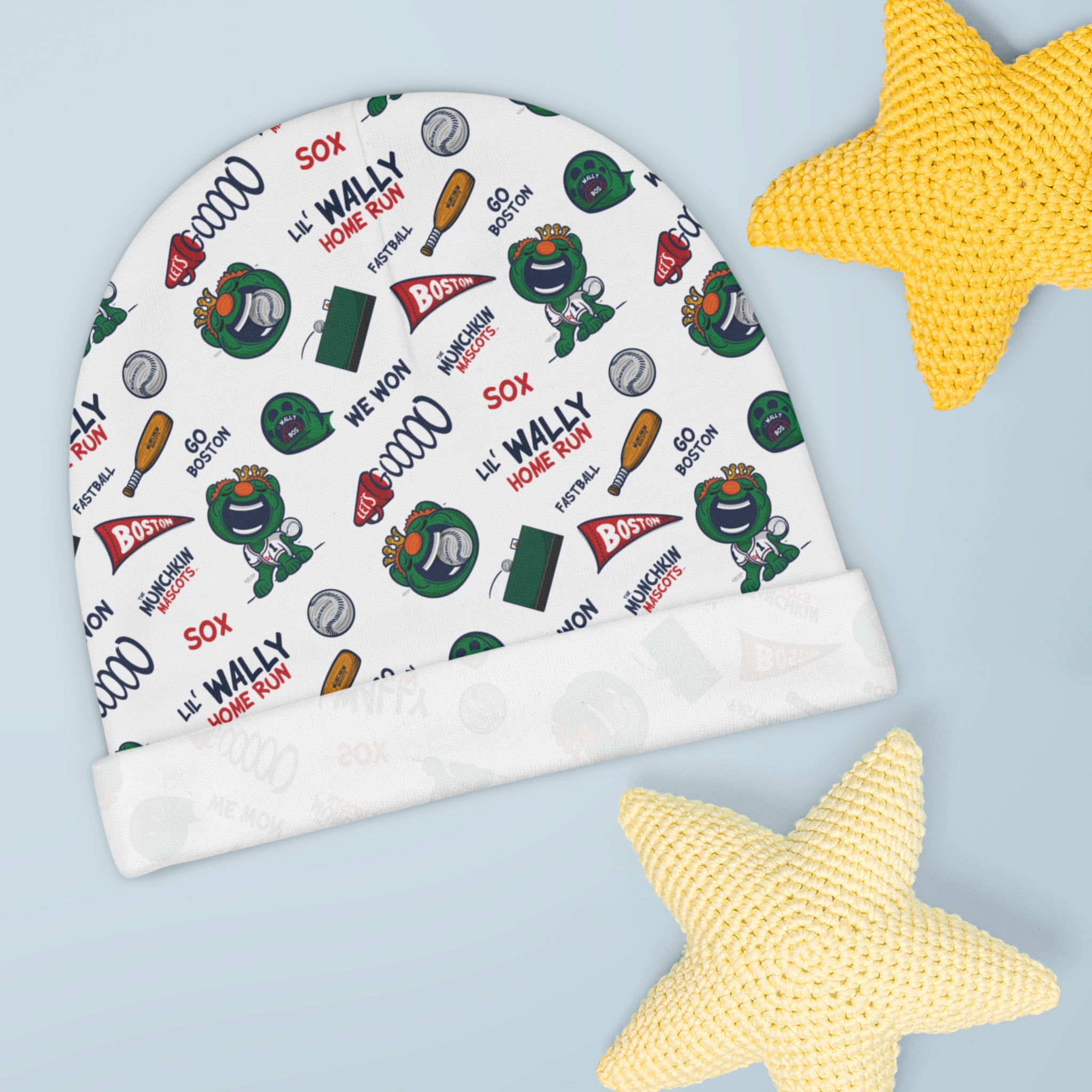 Boston Baseball Baby Beanie Lil' Wally Pattern | Hand-Drawn Art | Gifts for Newborns