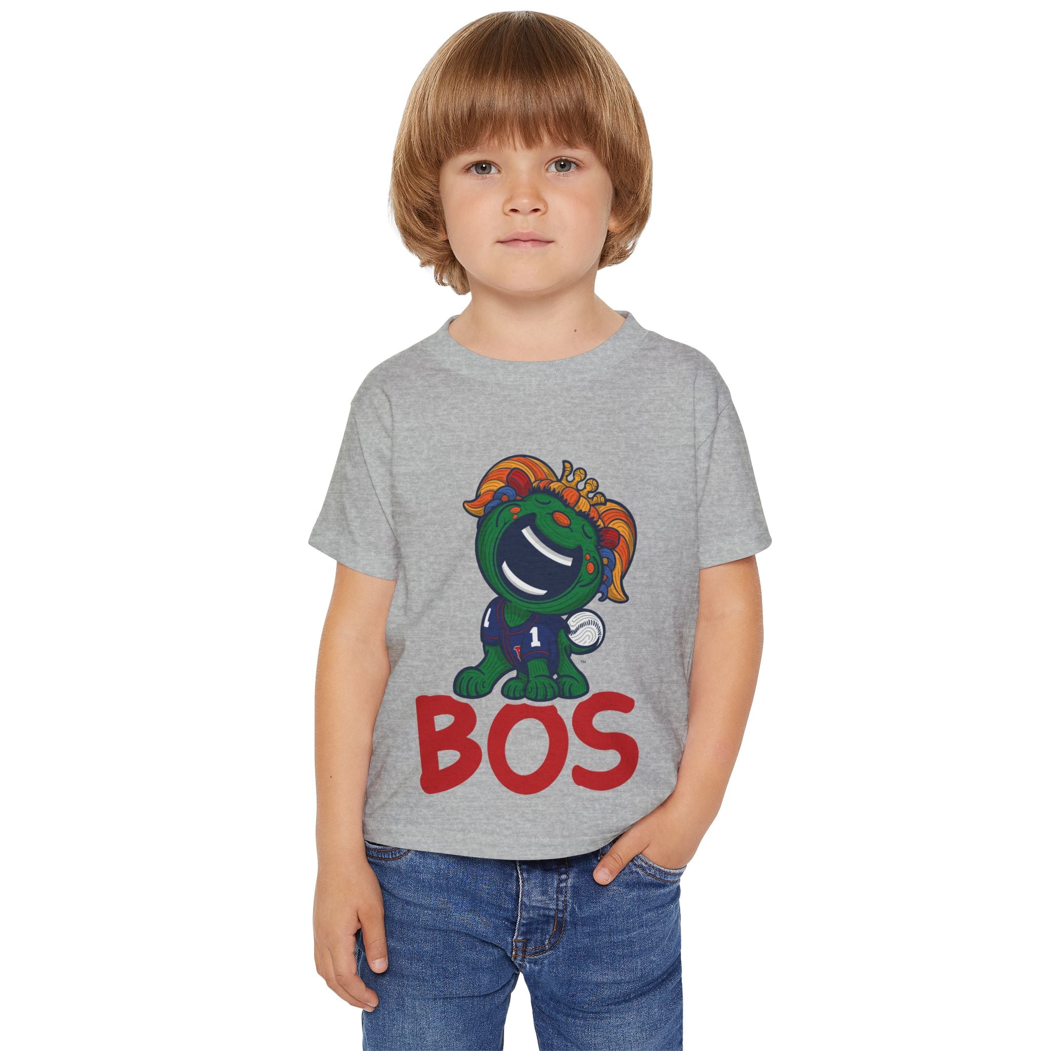Boston Baseball Toddler Tshirt Lil' Miss Tessie 'BOS' | Hand-Drawn Art | Gifts for Kids