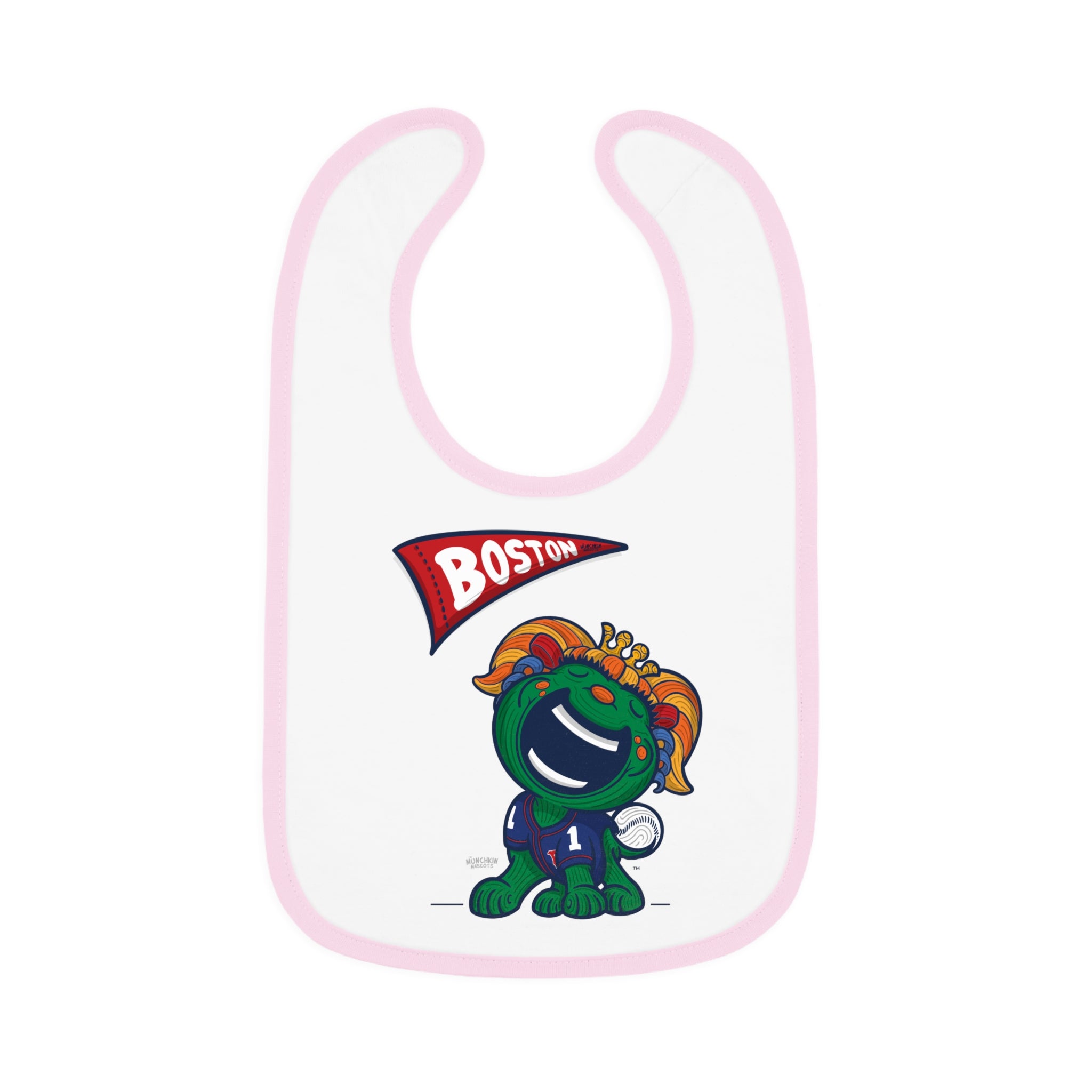 Boston Baseball Baby Bib & Infant Lil' Miss Tessie Themed | Hand-Drawn Art | Gifts for Newborns