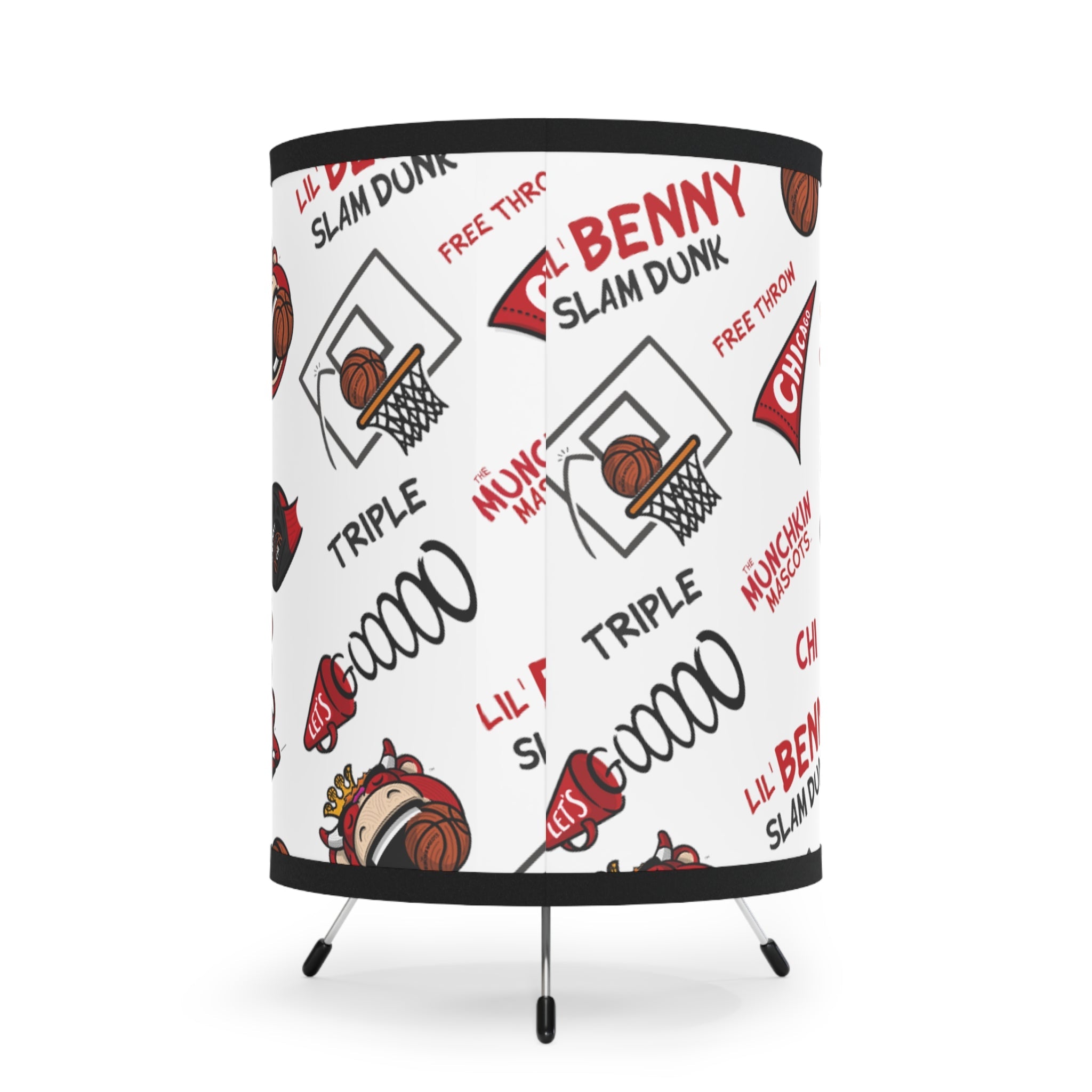 Tripod Lamp with High-Res Printed Shade, US\CA plug - Pattern - Lil' Benny CHI Basketball Printify