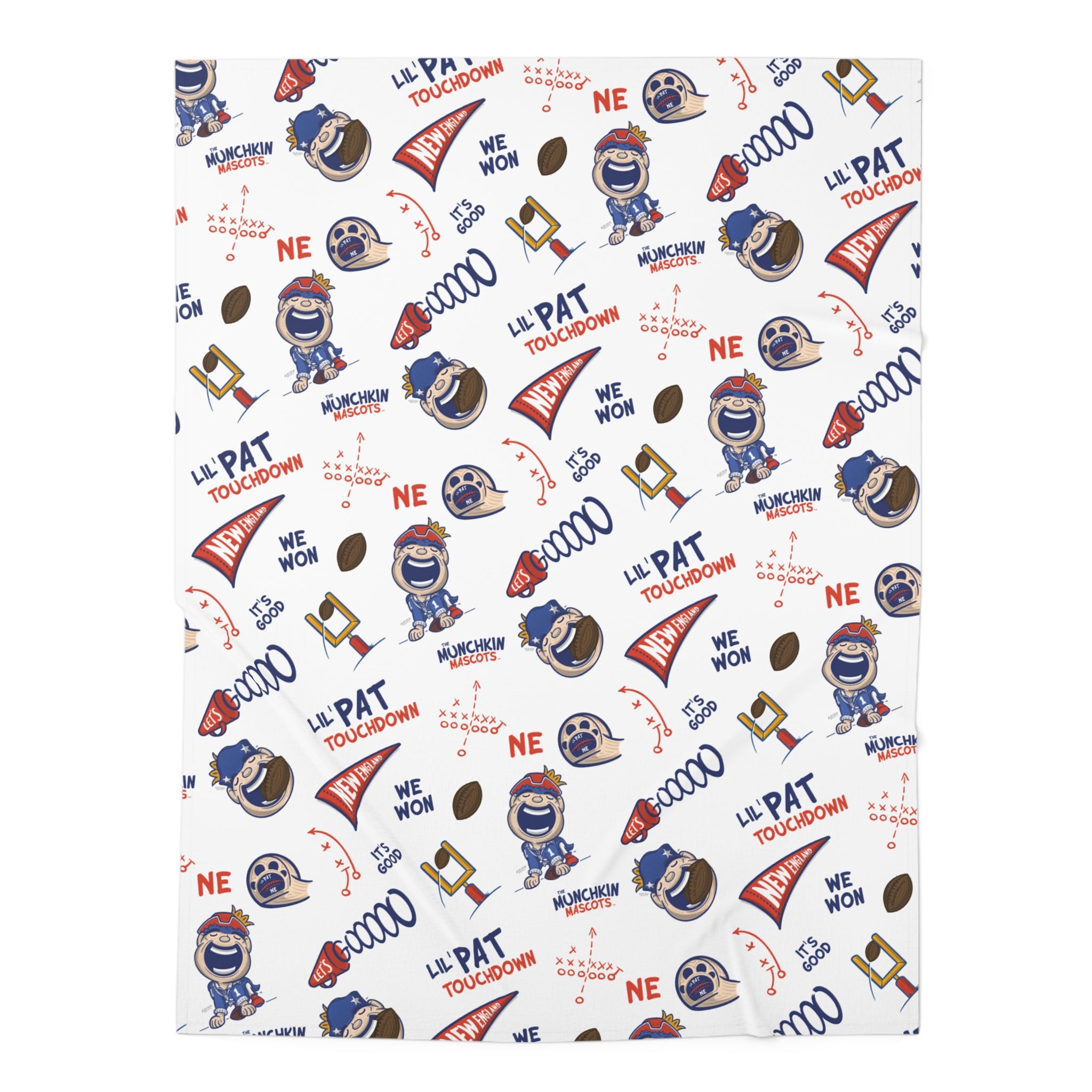 New England Football Baby Swaddle Blanket Lil' Pat Pattern | Hand-Drawn Art | Gifts for Newborns