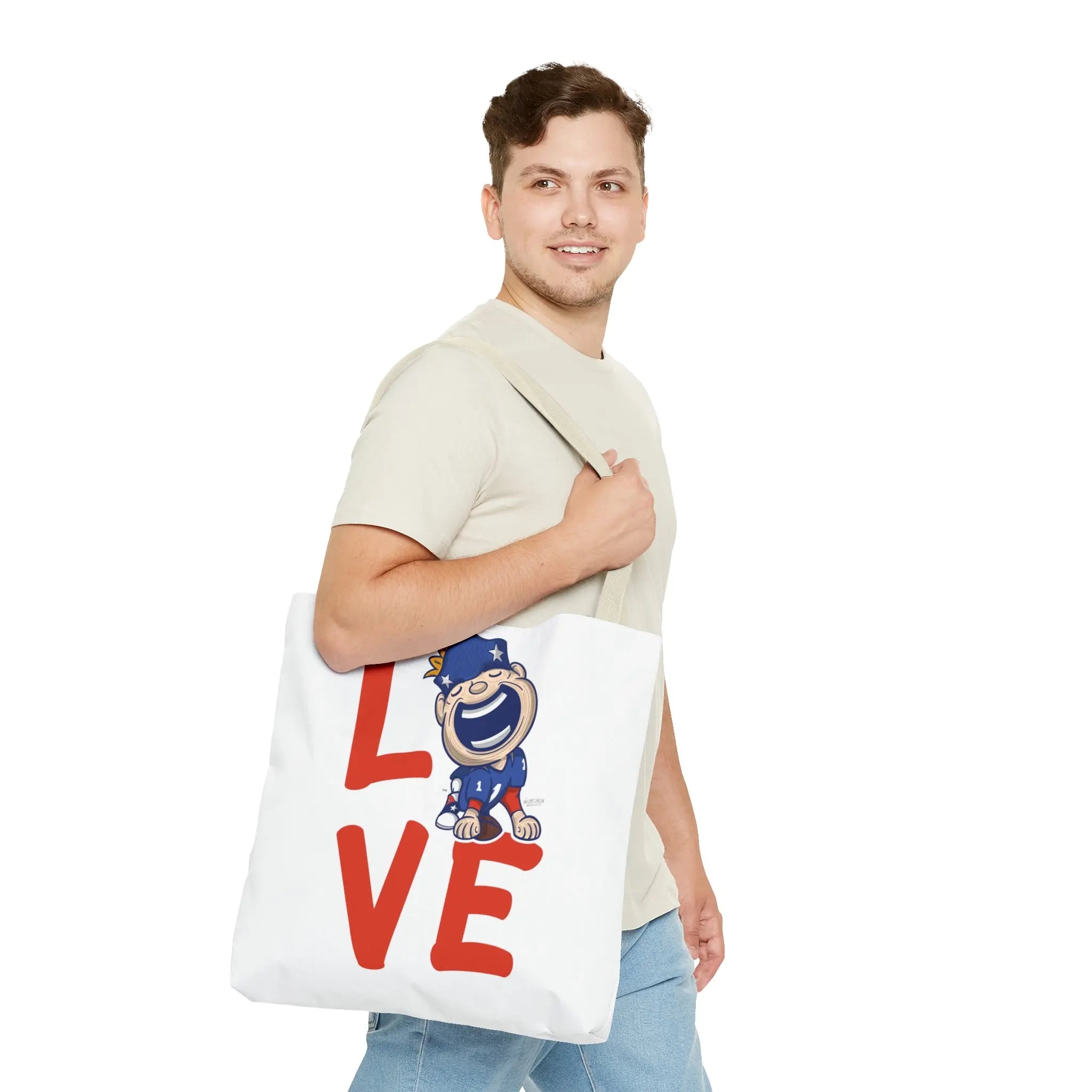 Tote Bag (AOP) - LOVE + Lets Go - Lil' Pat NE Football Printify