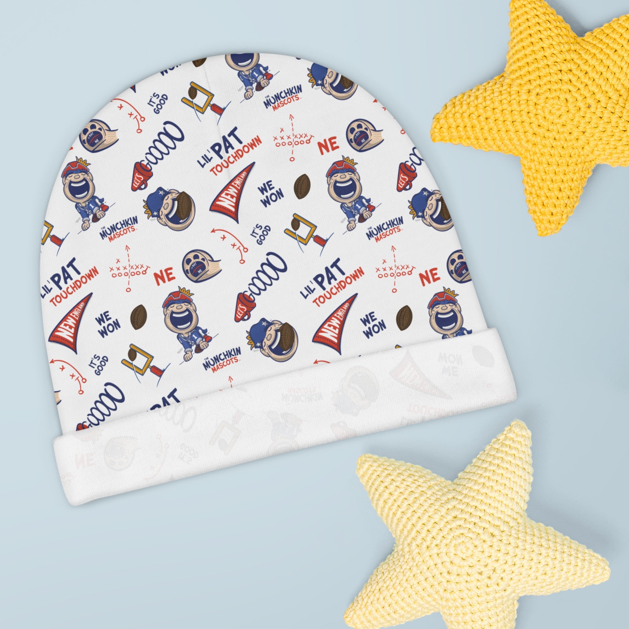 New England Football Baby Beanie Lil' Pat Pattern | Hand-Drawn Art | Gifts for Newborns