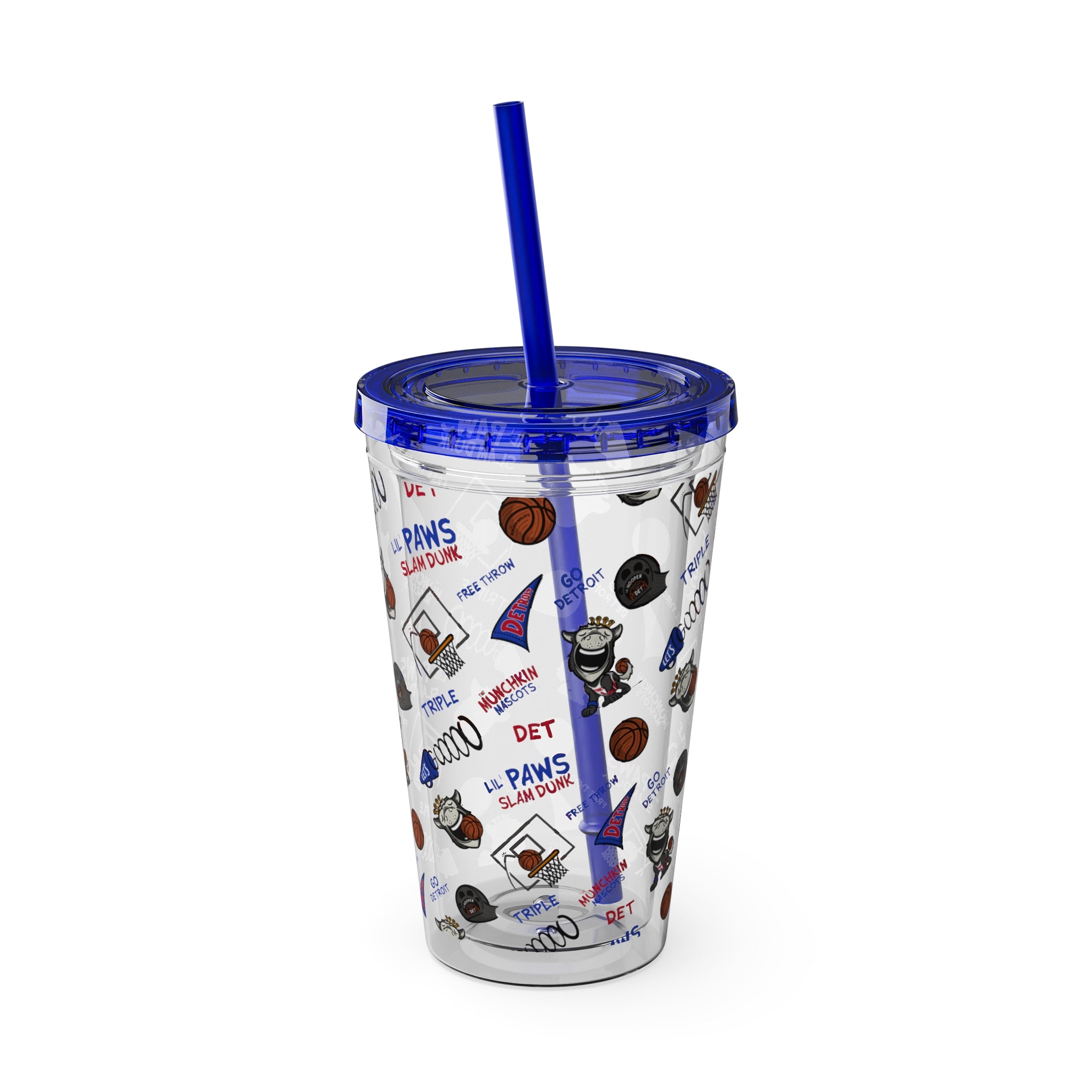 Detroit Basketball Tumbler with Straw Lil' Hooper Pattern | Hand-Drawn Art | Gifts for Kids
