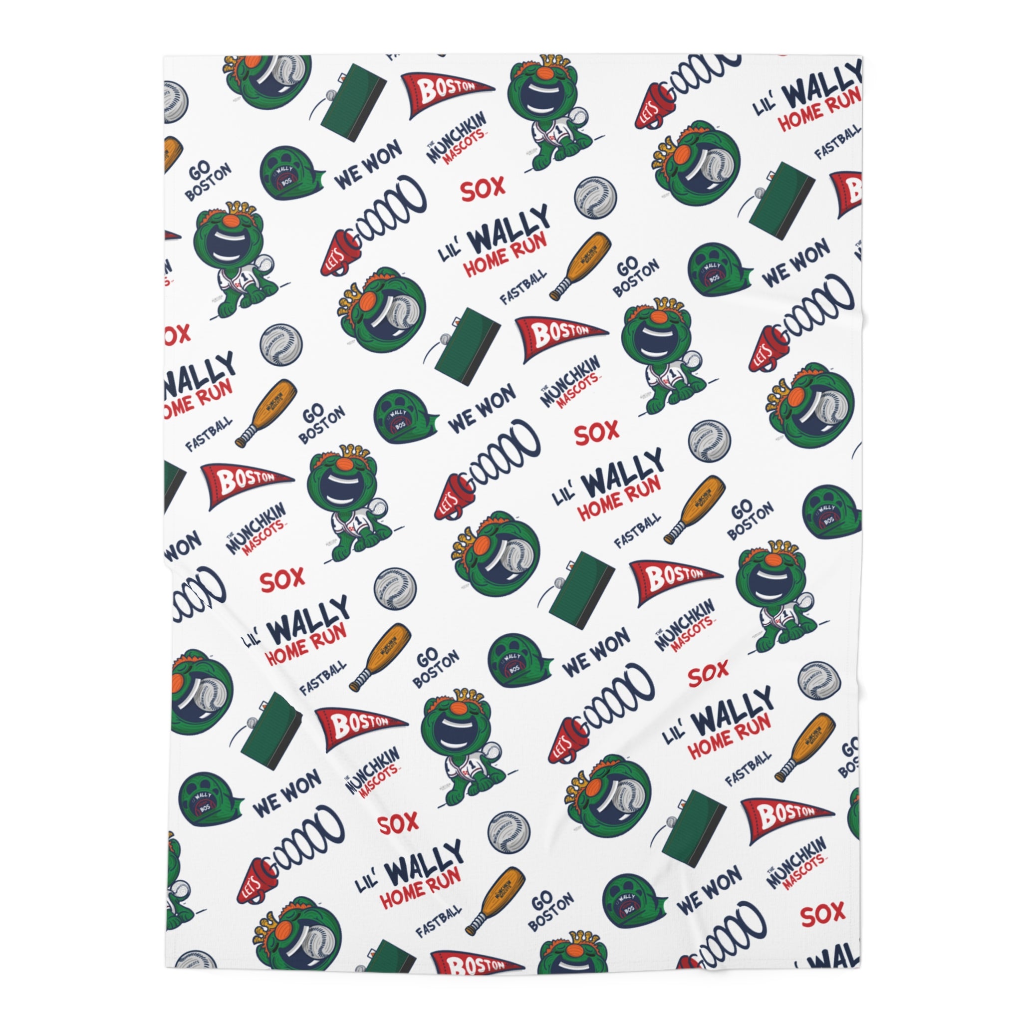 Boston Baseball Baby Swaddle Blanket Lil' Wally Pattern | Hand-Drawn Art | Gifts for Newborns