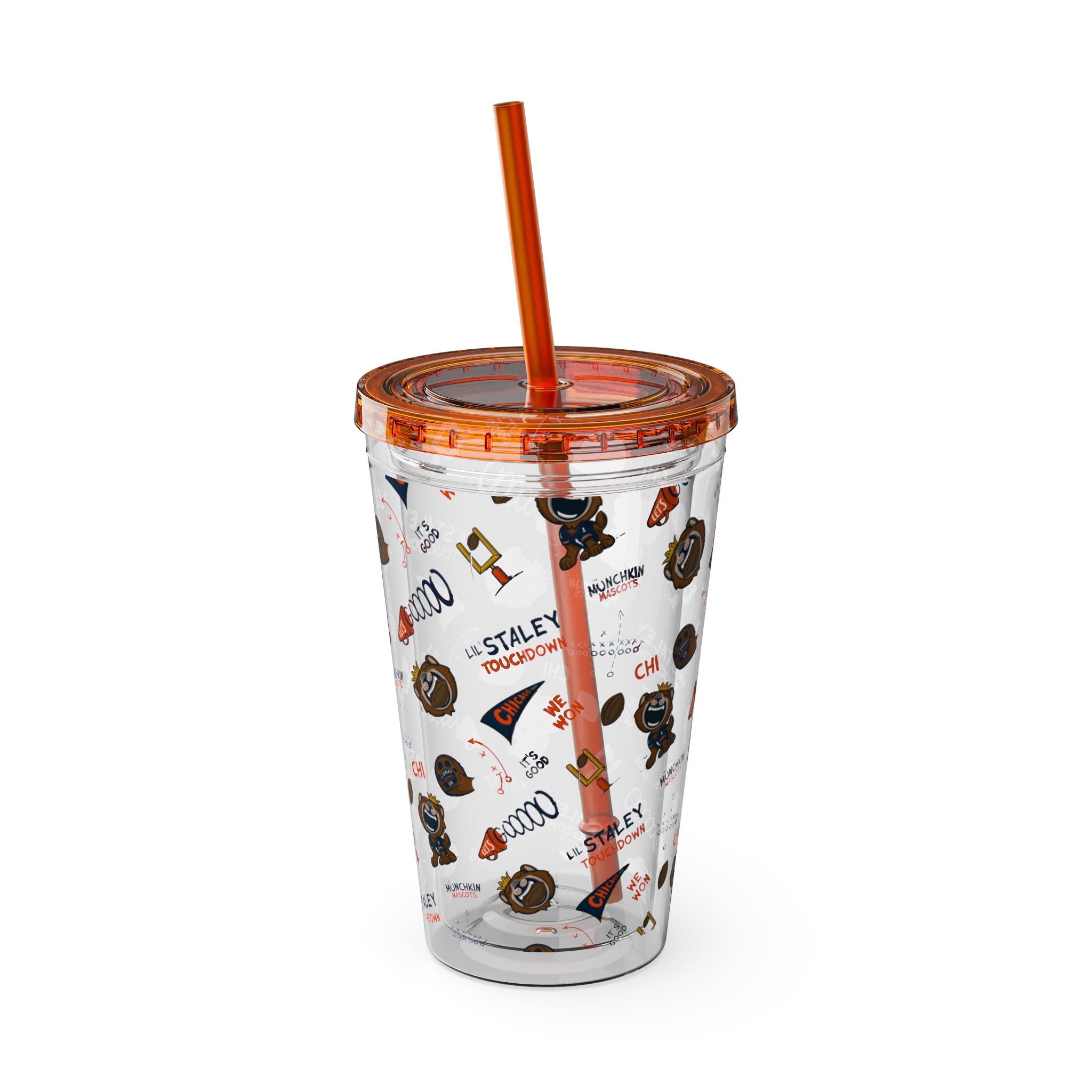 Chicago Football Tumbler with Straw Lil' Staley Pattern | Hand-Drawn Art | Gifts for Kids