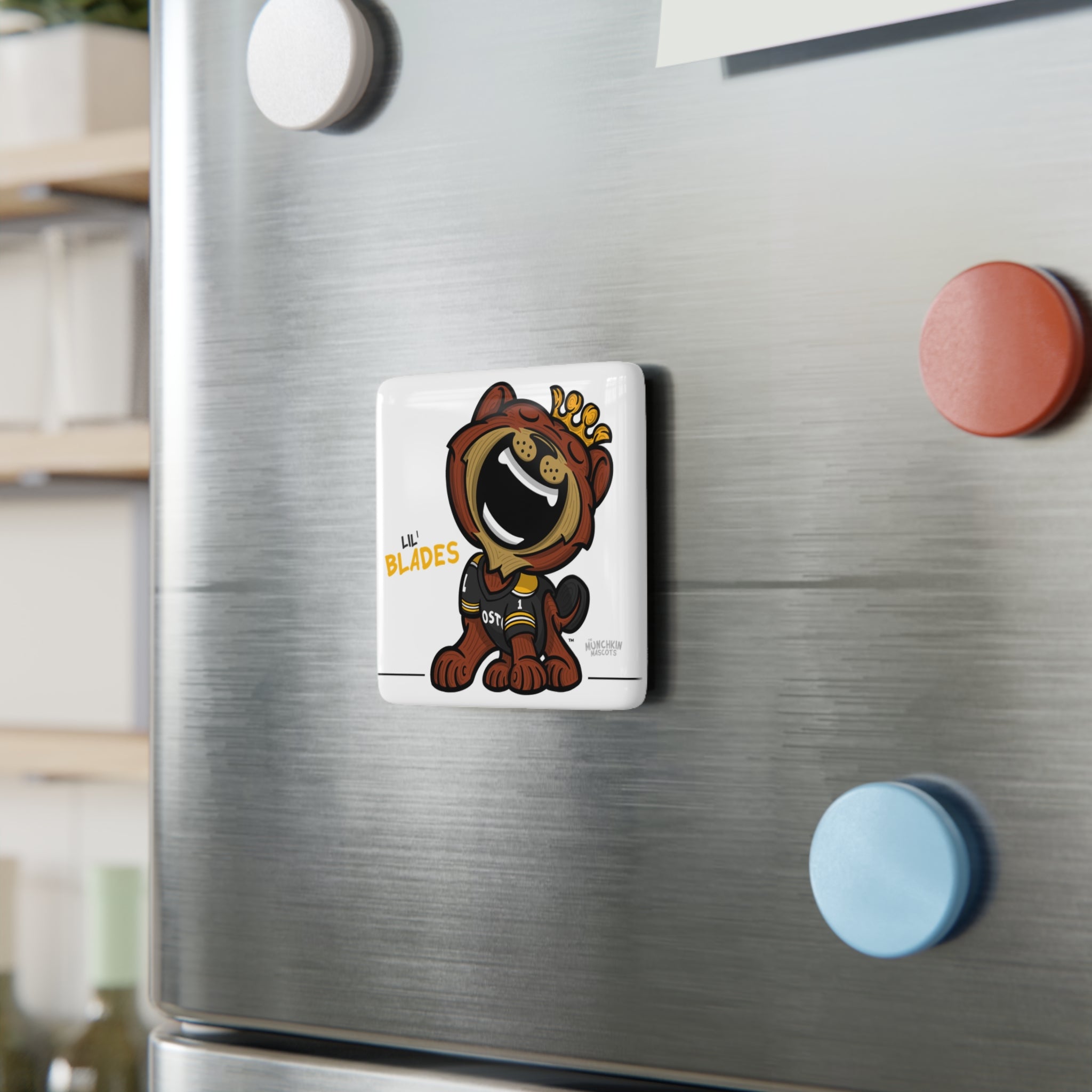 Boston Hockey Porcelain Magnet Lil' Blades 'Munchkin Mascot' | Hand-Drawn Art | Gifts for Kids