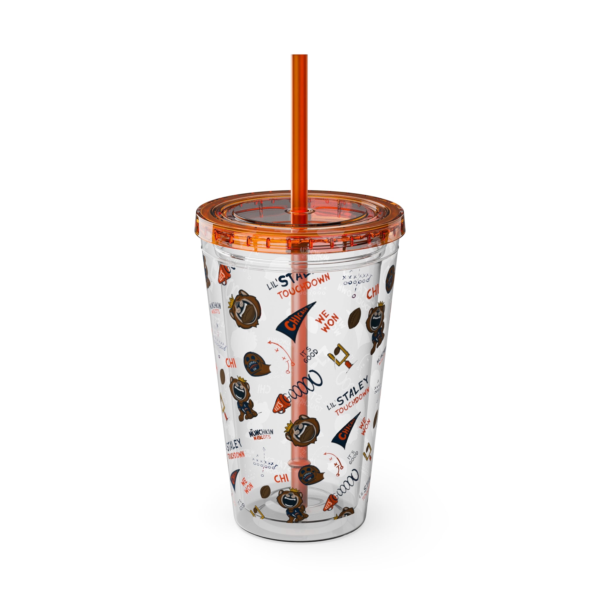 Chicago Football Tumbler with Straw Lil' Staley Pattern | Hand-Drawn Art | Gifts for Kids