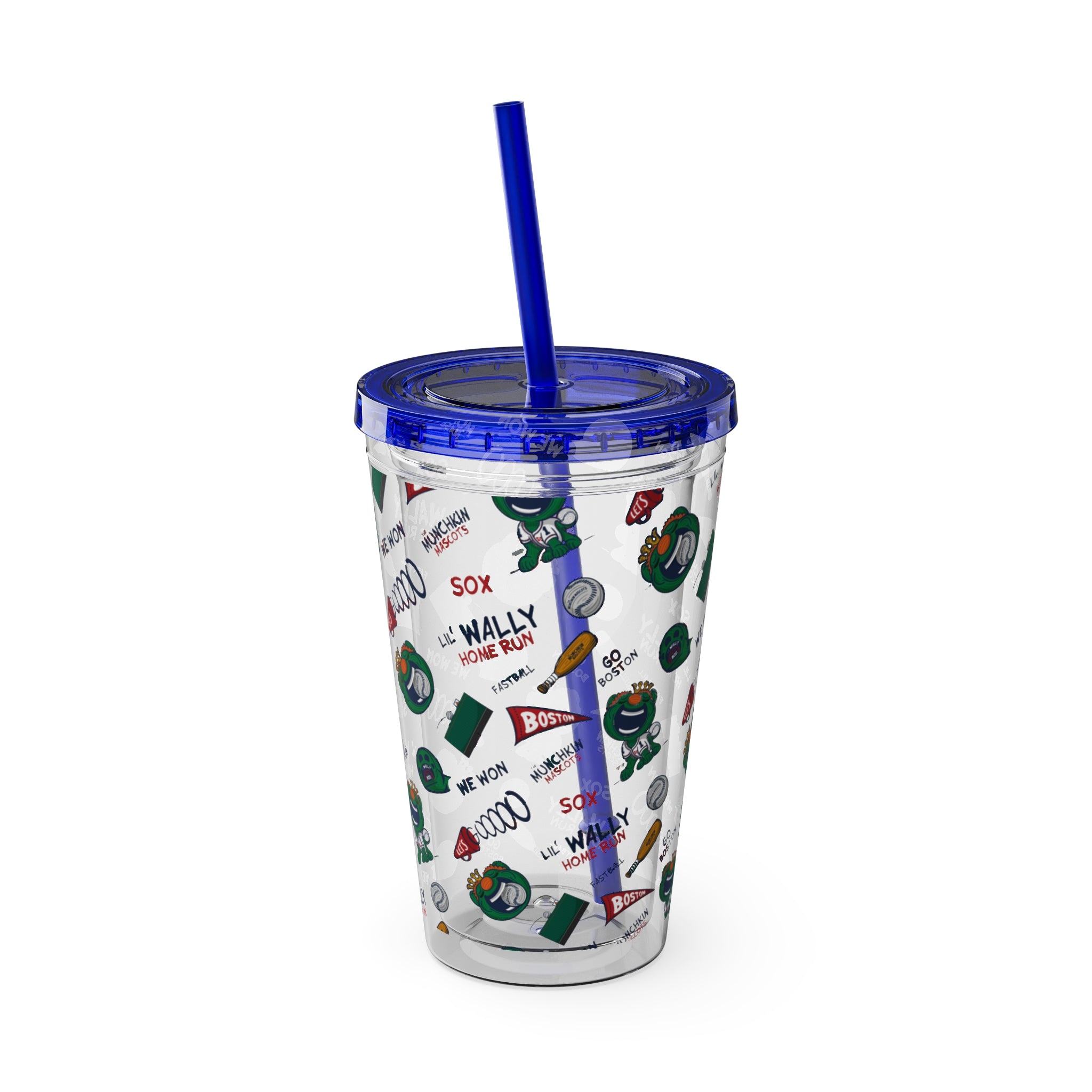 Boston Baseball Tumbler with Straw Lil' Wally Pattern | Hand-Drawn Art | Gifts for Kids