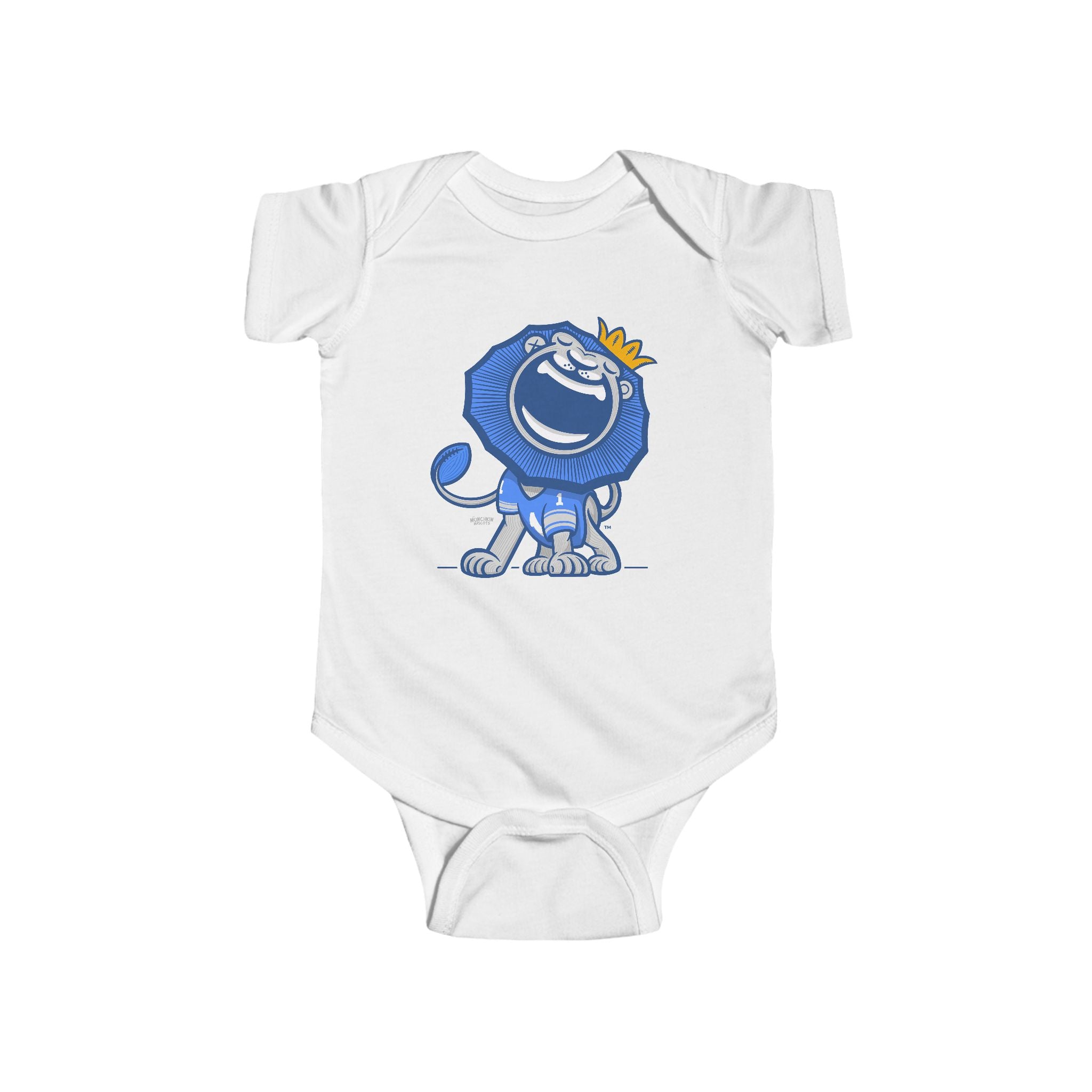 Detroit Football Newborn & Infant Lil' Roary 'Munchkin Mascot' Jersey Bodysuit | Hand-Drawn Art | Gifts for Newborns