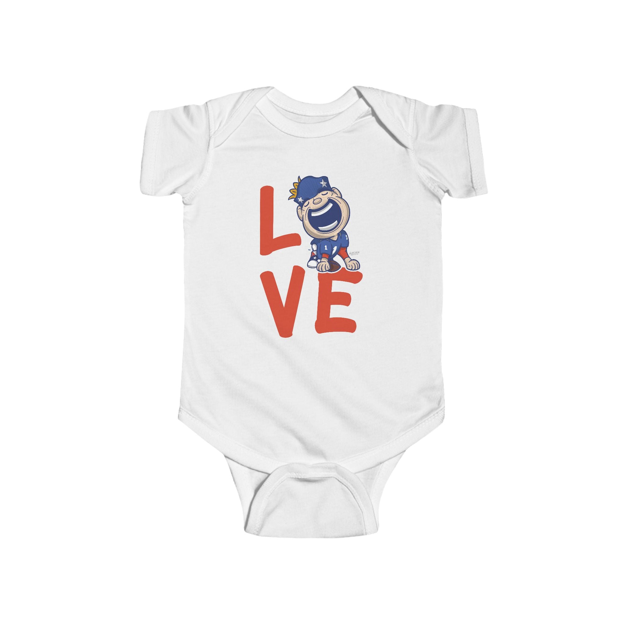 New England Football Newborn & Infant Lil' Pat 'LOVE' Jersey Bodysuit | Hand-Drawn Art | Gifts for Newborns