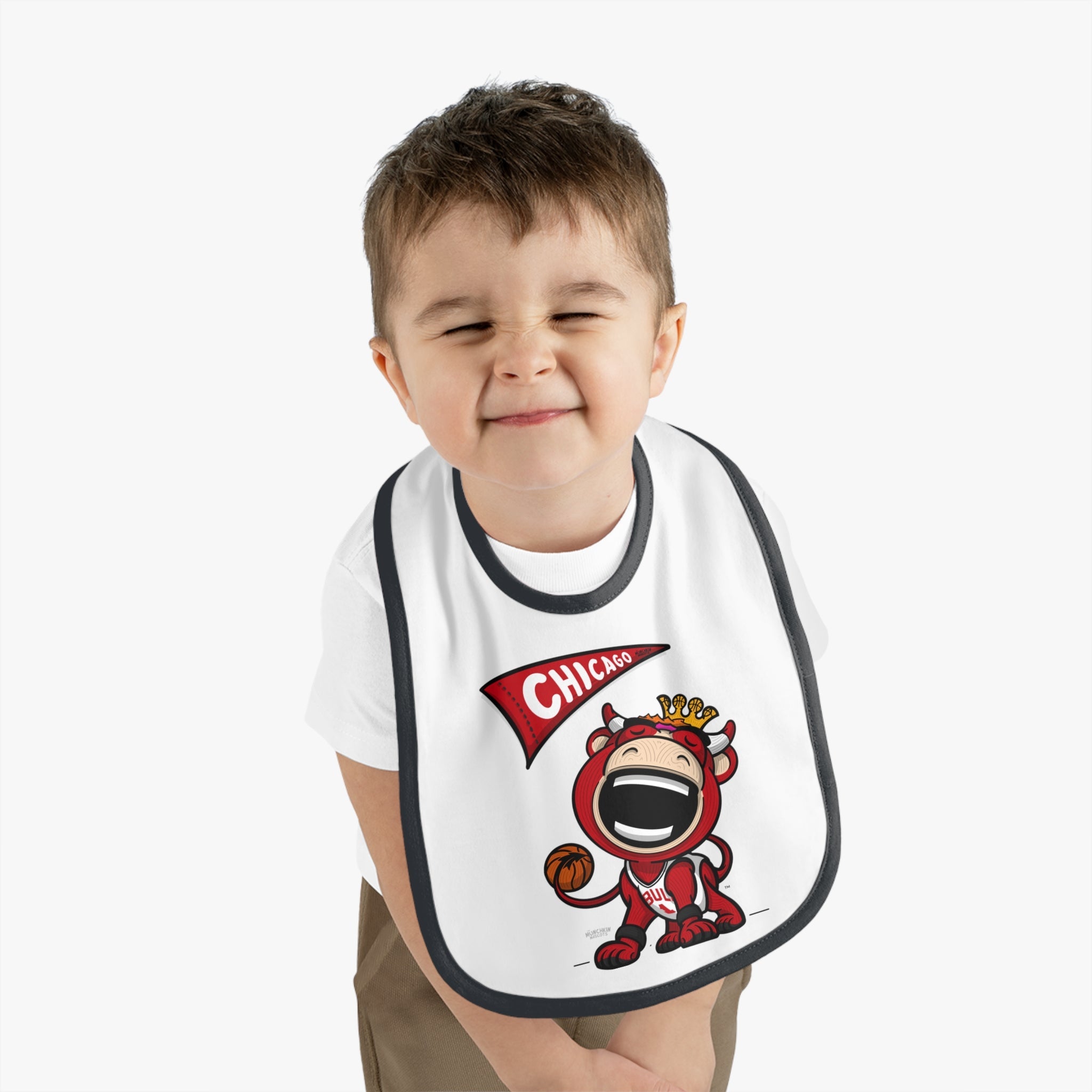 Baby Contrast Trim Jersey Bib - Flag + LilBenny - Lil' Benny CHI Basketball Printify