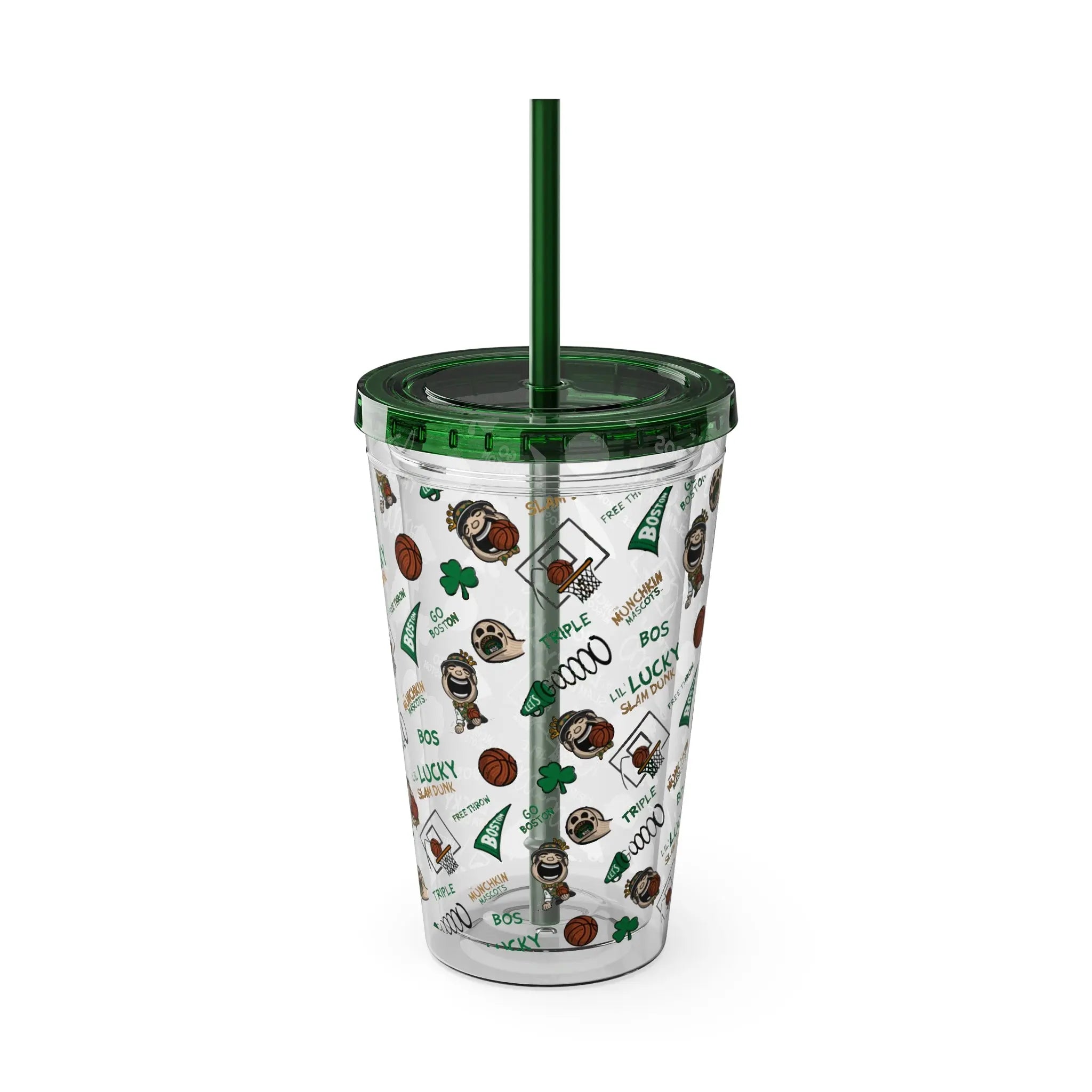Sunsplash Tumbler with Straw, 16oz - Pattern - Lil' Lucky BOS Basketball Printify