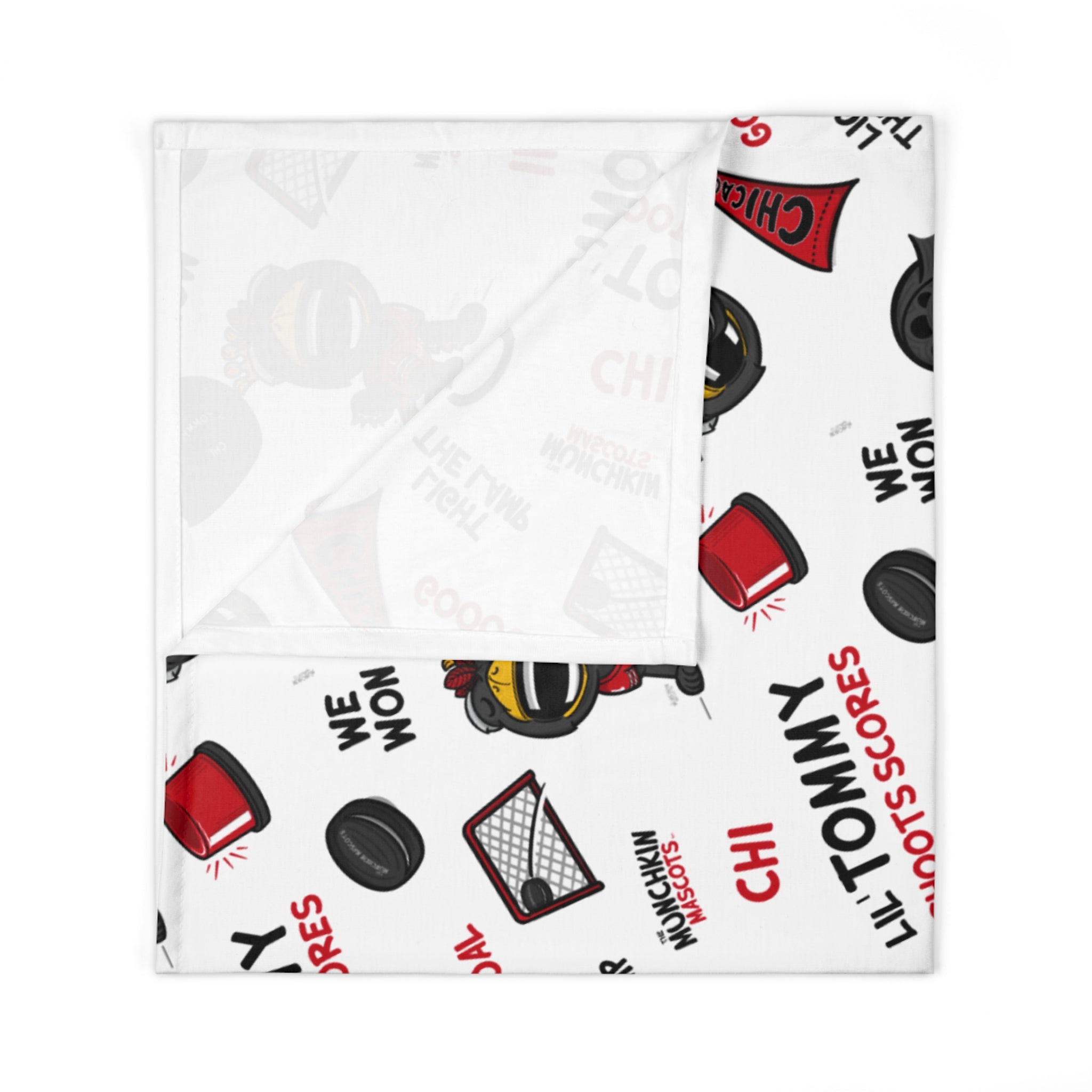Chicago Hockey Baby Swaddle Blanket Lil' Tommy Pattern | Hand-Drawn Art | Gifts for Newborns