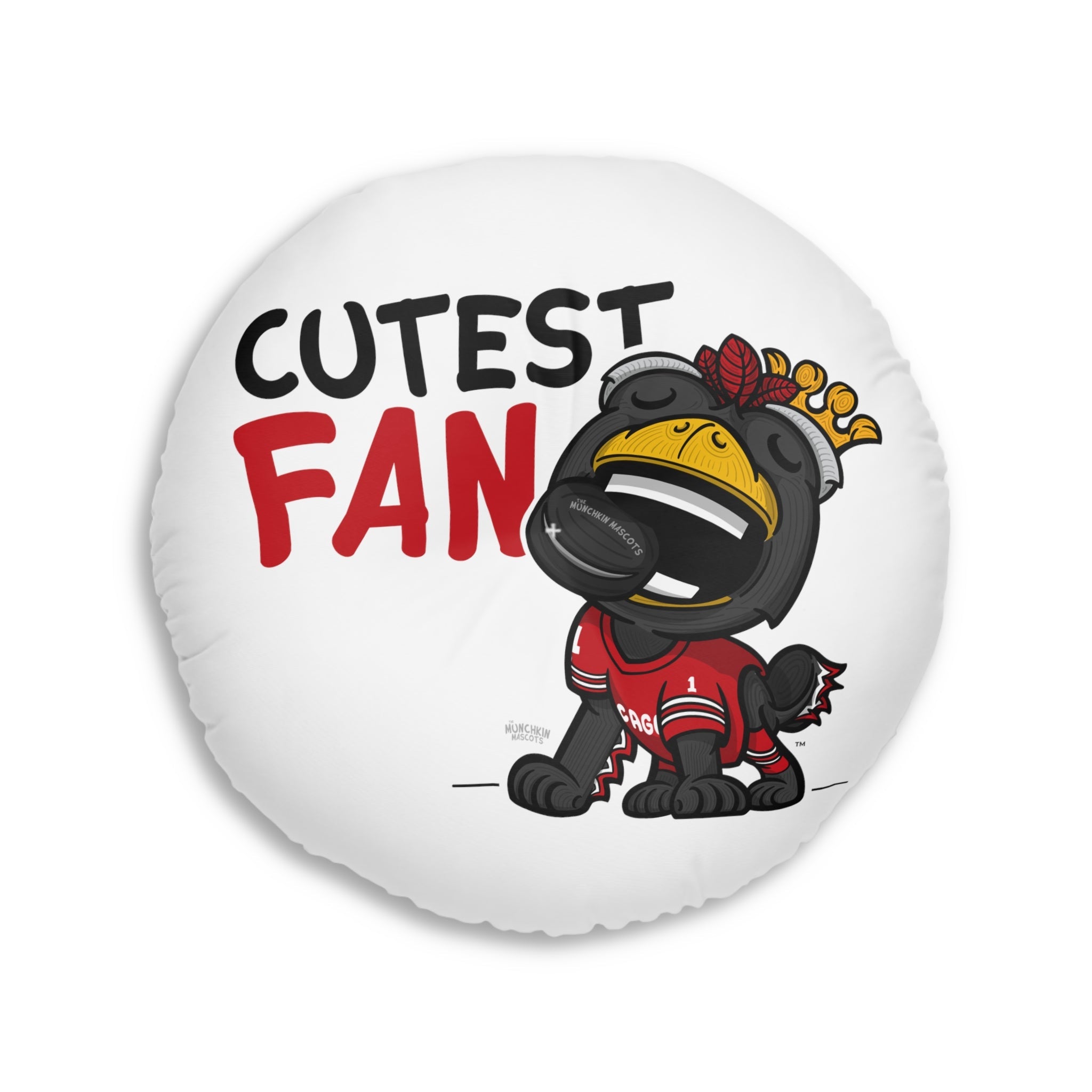 Tufted Floor Pillow, Round - Pattern + Cutest Fan - Lil' Tommy CHI Hockey Printify