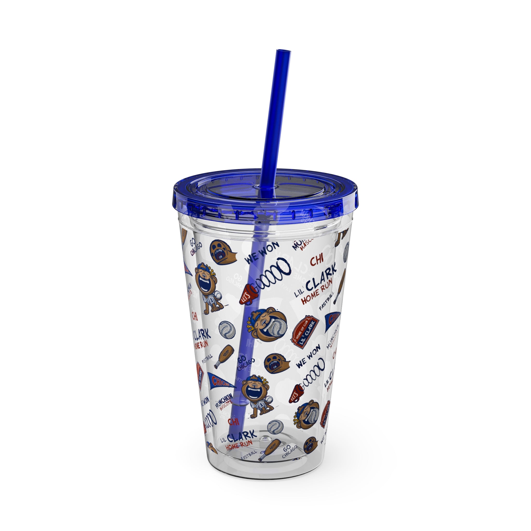 Chicago Baseball Tumbler with Straw Lil' Clark Pattern | Hand-Drawn Art | Gifts for Kids
