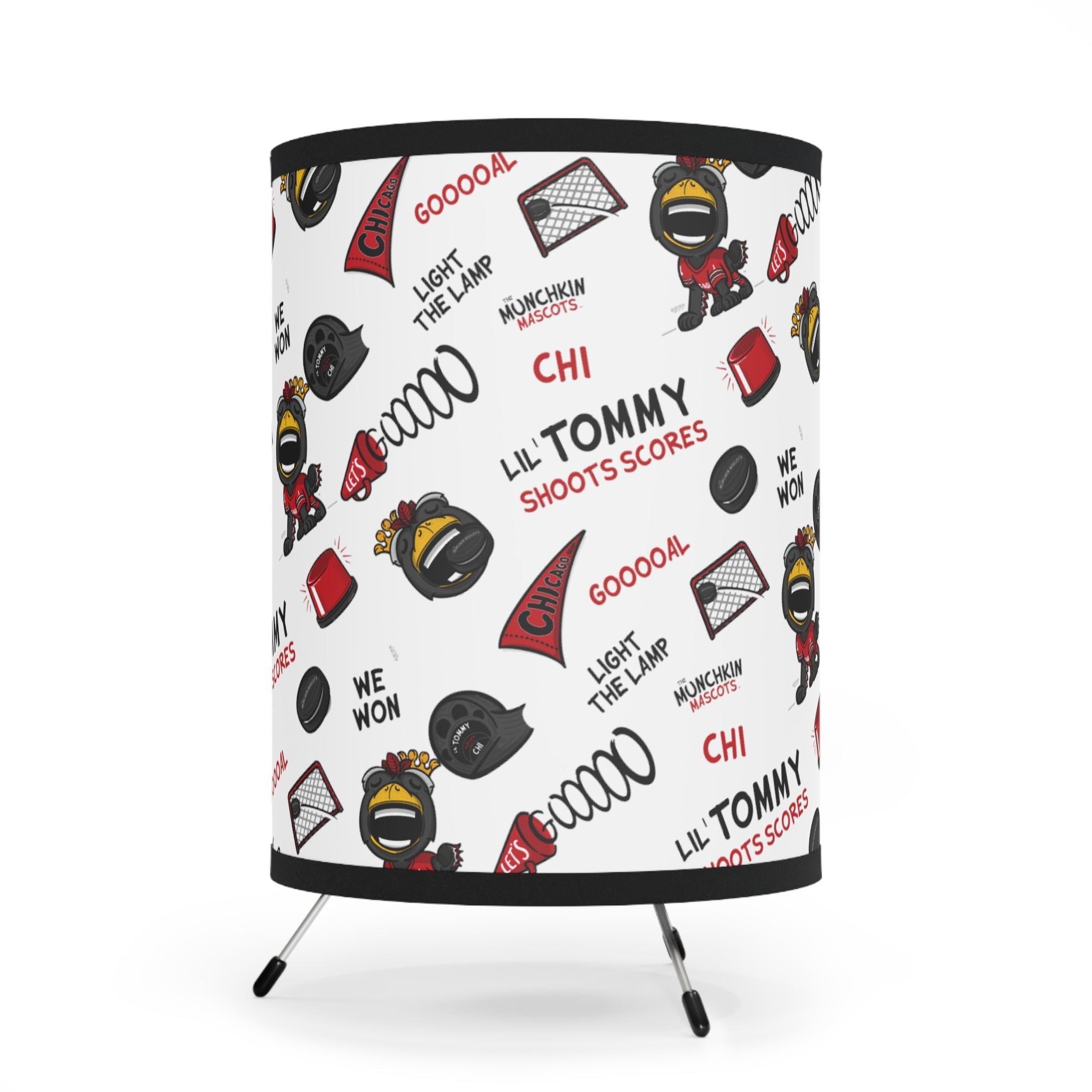 Tripod Lamp with High-Res Printed Shade, US\CA plug - Pattern - Lil' Tommy CHI Hockey Printify