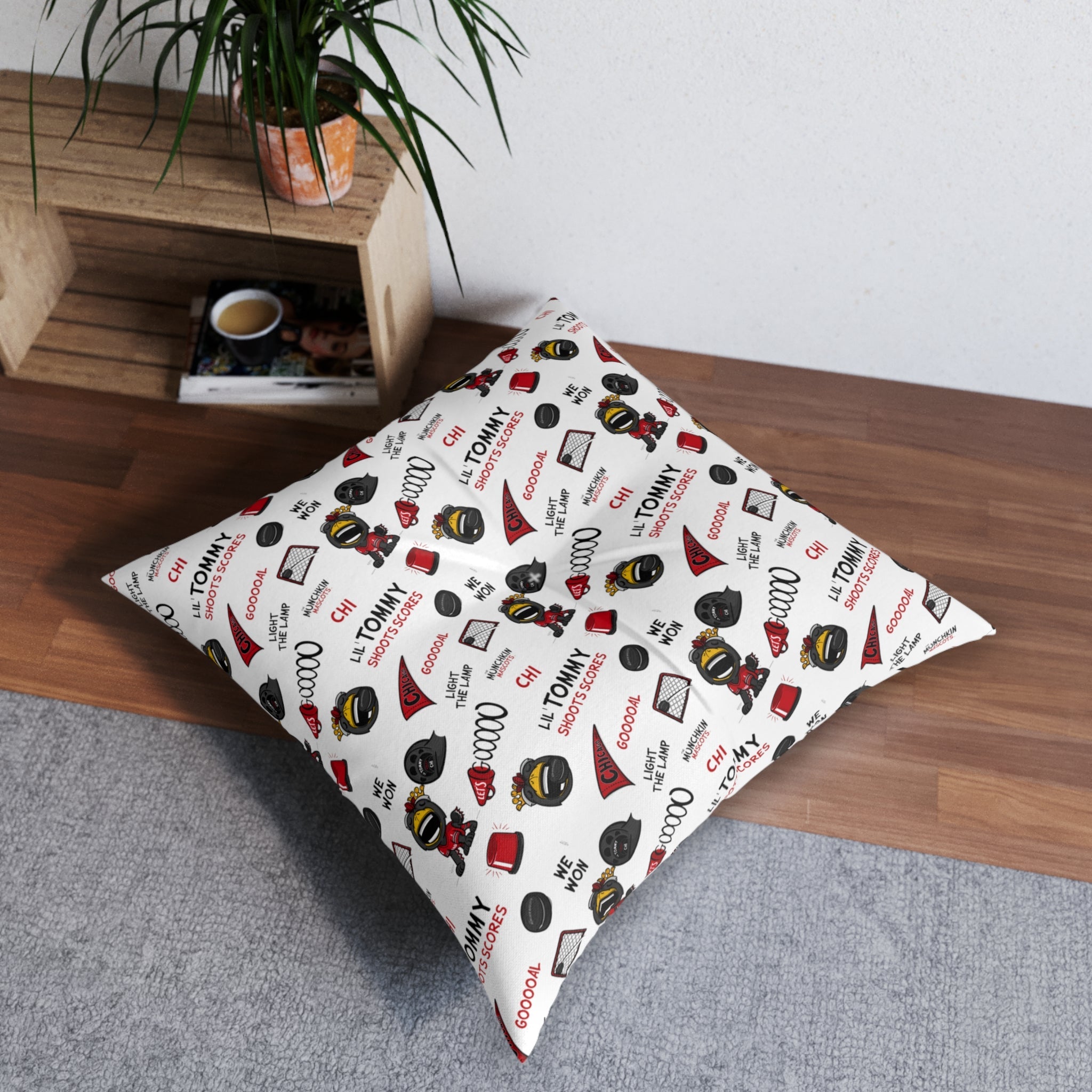 Tufted Floor Pillow, Square - Pattern + Future - Lil' Tommy CHI Hockey Printify