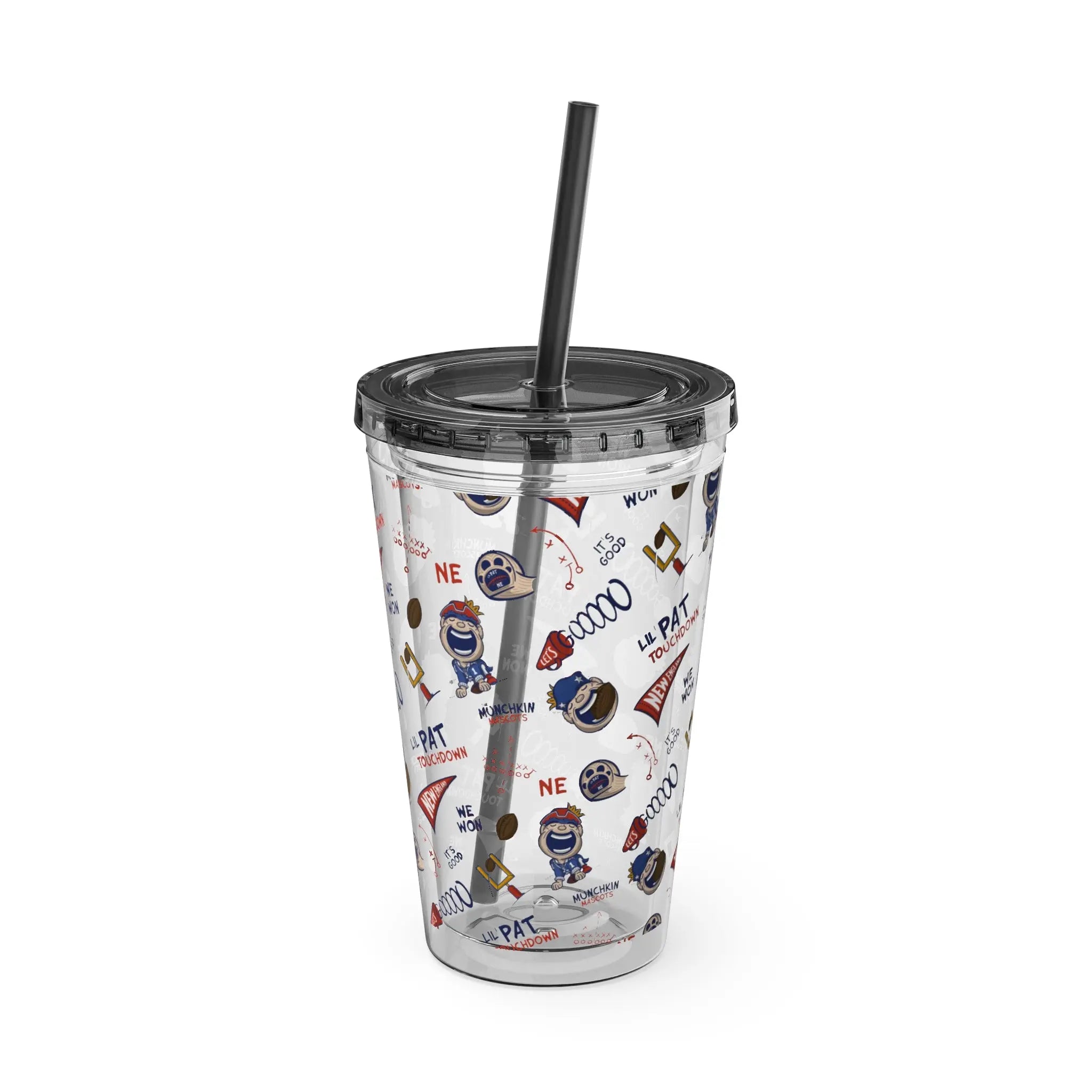 Sunsplash Tumbler with Straw, 16oz - Pattern - Lil' Pat NE Football Printify