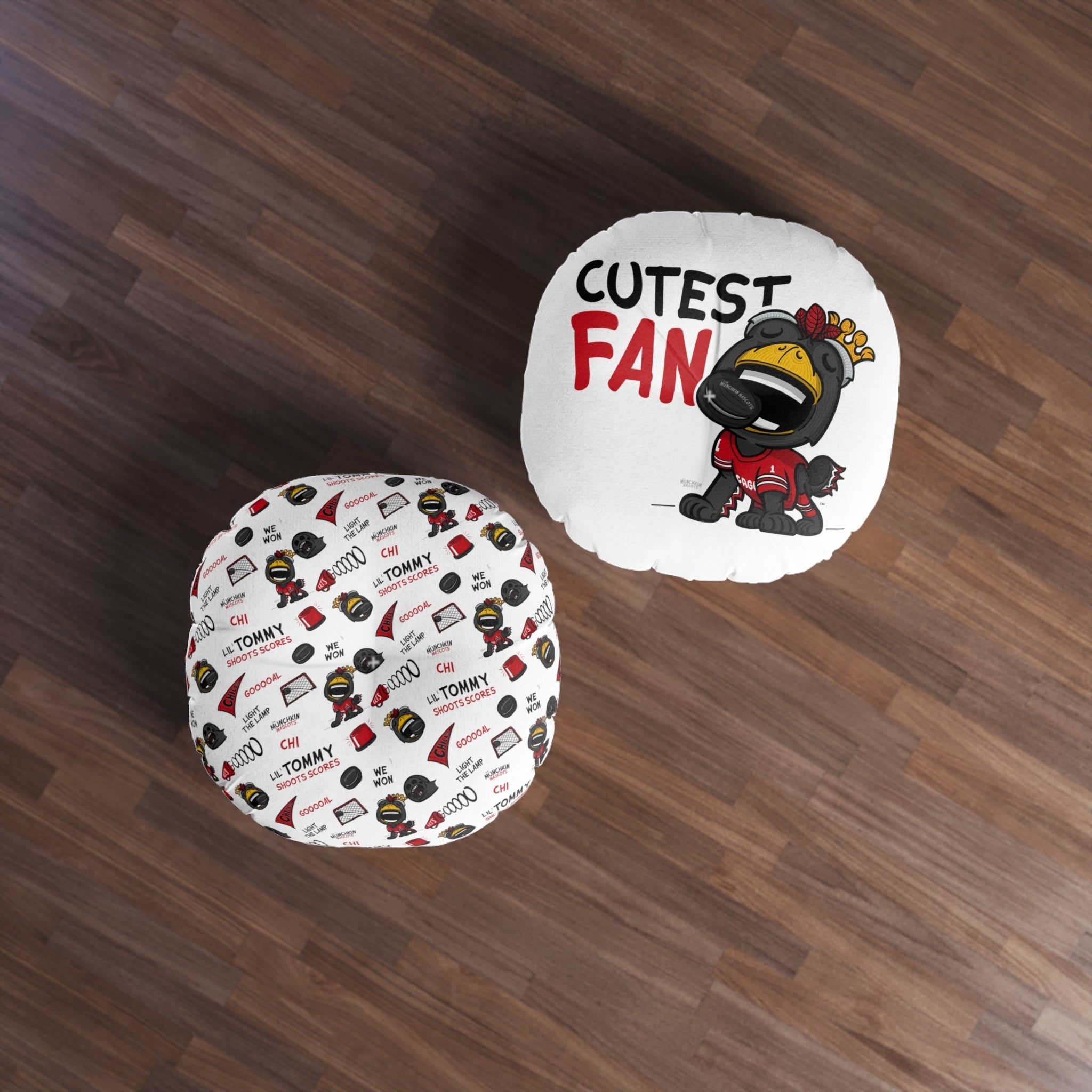Tufted Floor Pillow, Round - Pattern + Cutest Fan - Lil' Tommy CHI Hockey Printify