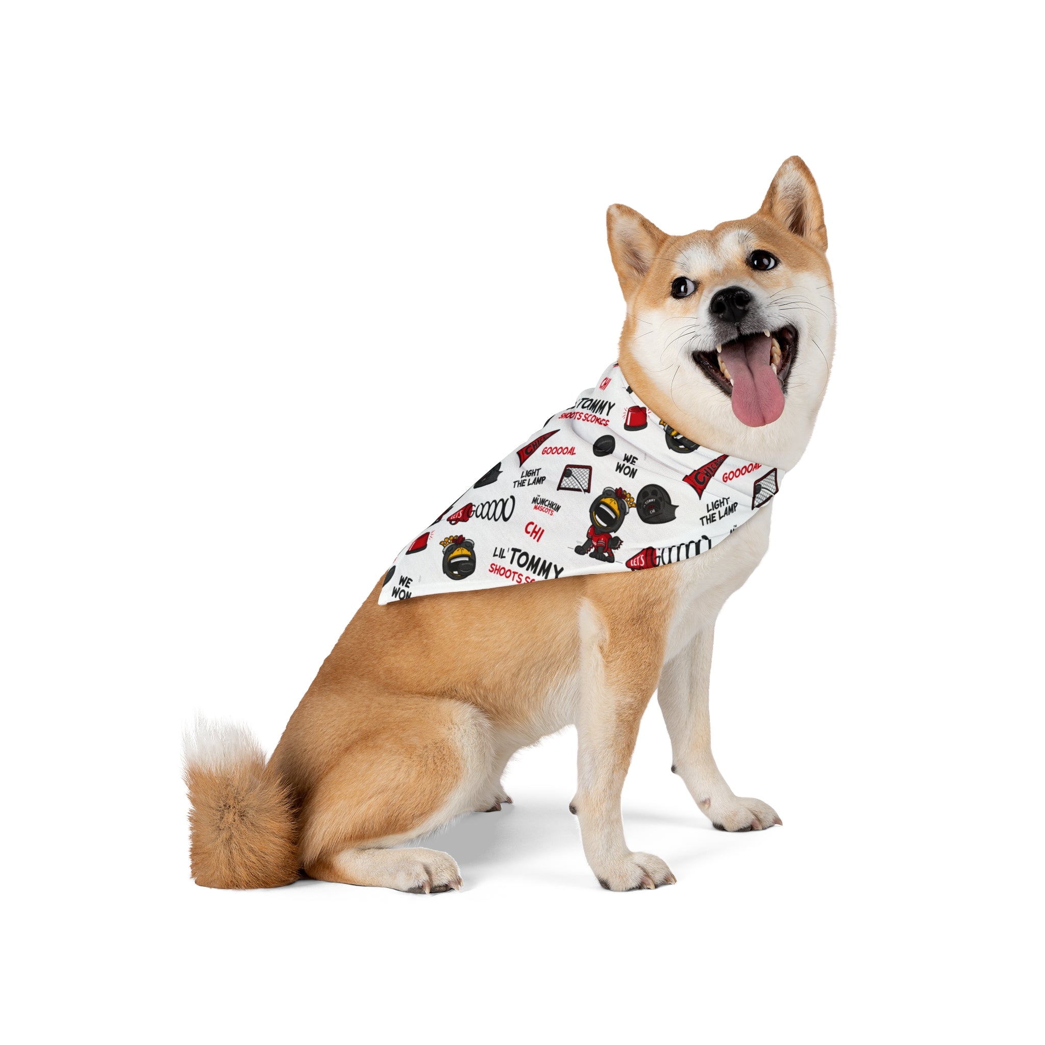 Chicago Hockey Pet Bandana Lil' Tommy Pattern | Hand-Drawn Art | Gifts for Pets