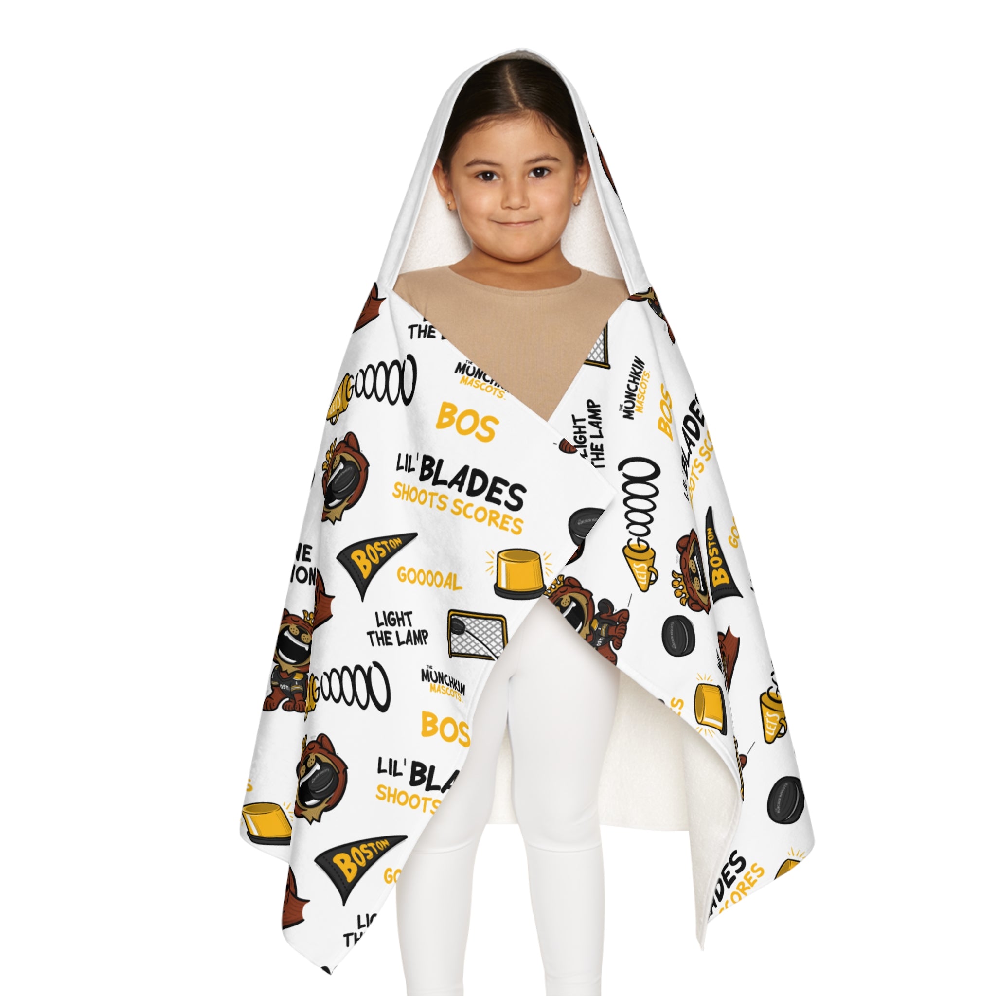 Boston Hockey Hooded Towel Lil' Blades Pattern | Hand-Drawn Art | Gifts for Kids